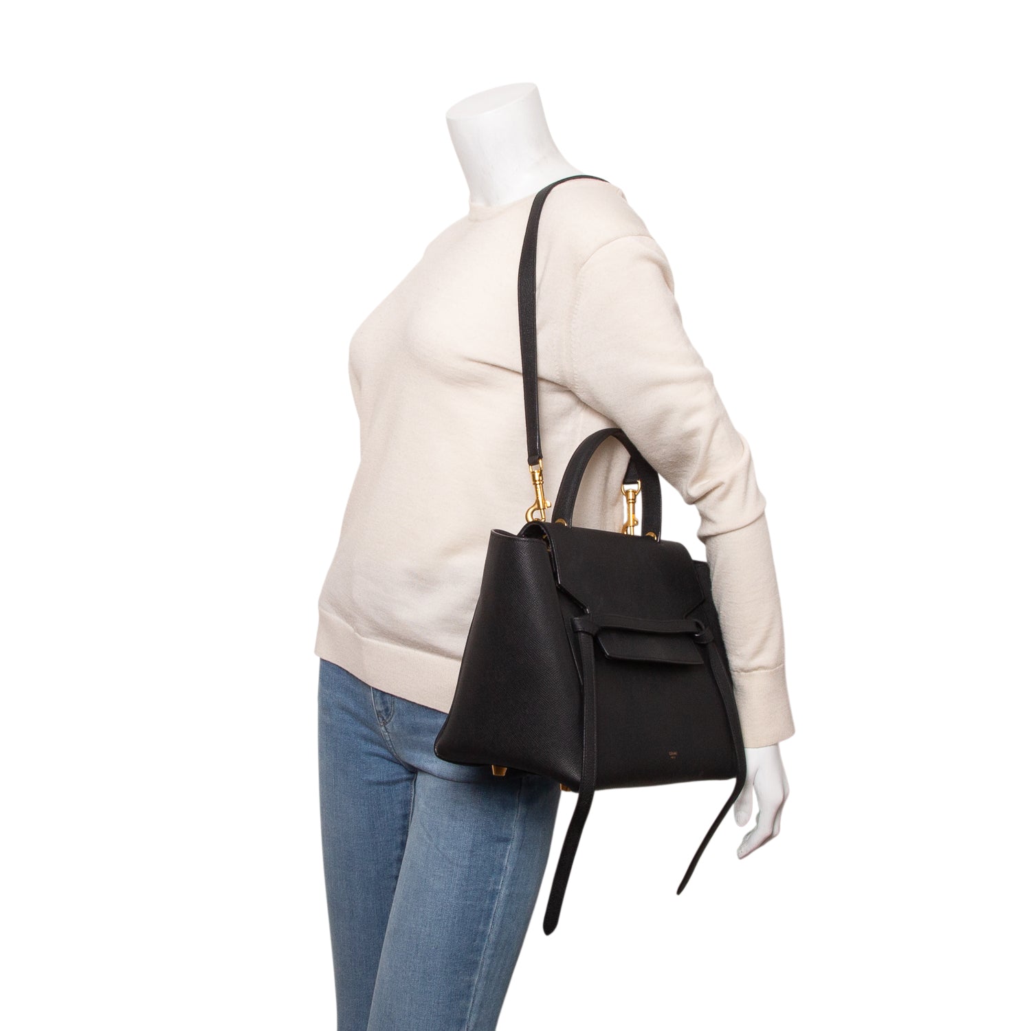 Celine Black Grained Calfskin Mini Belt Bag w/ Strap
