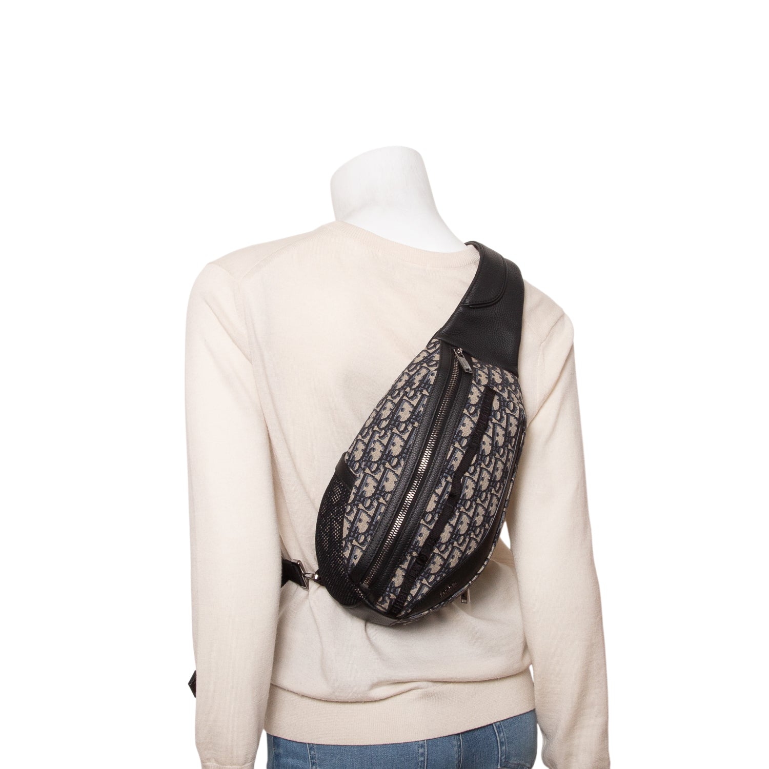 Christian Dior 2023 Blue Grained Calfskin Oblique Scarab Sling Bag