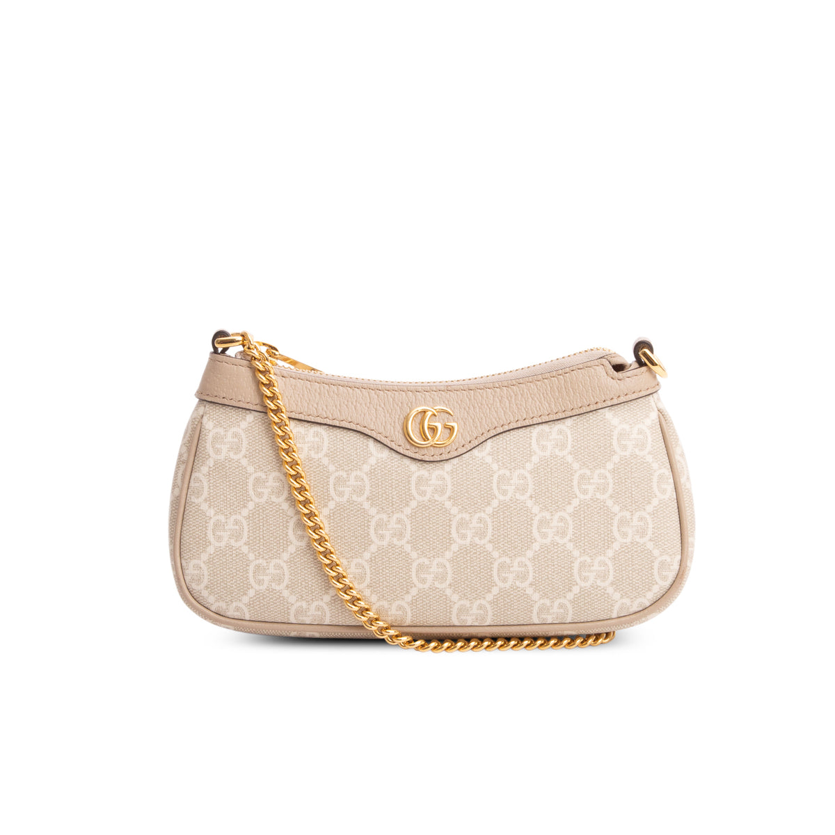 Gucci Beige GG Supreme Monogram Textured Dollar Calfskin Mini Ophidia Chain Bag