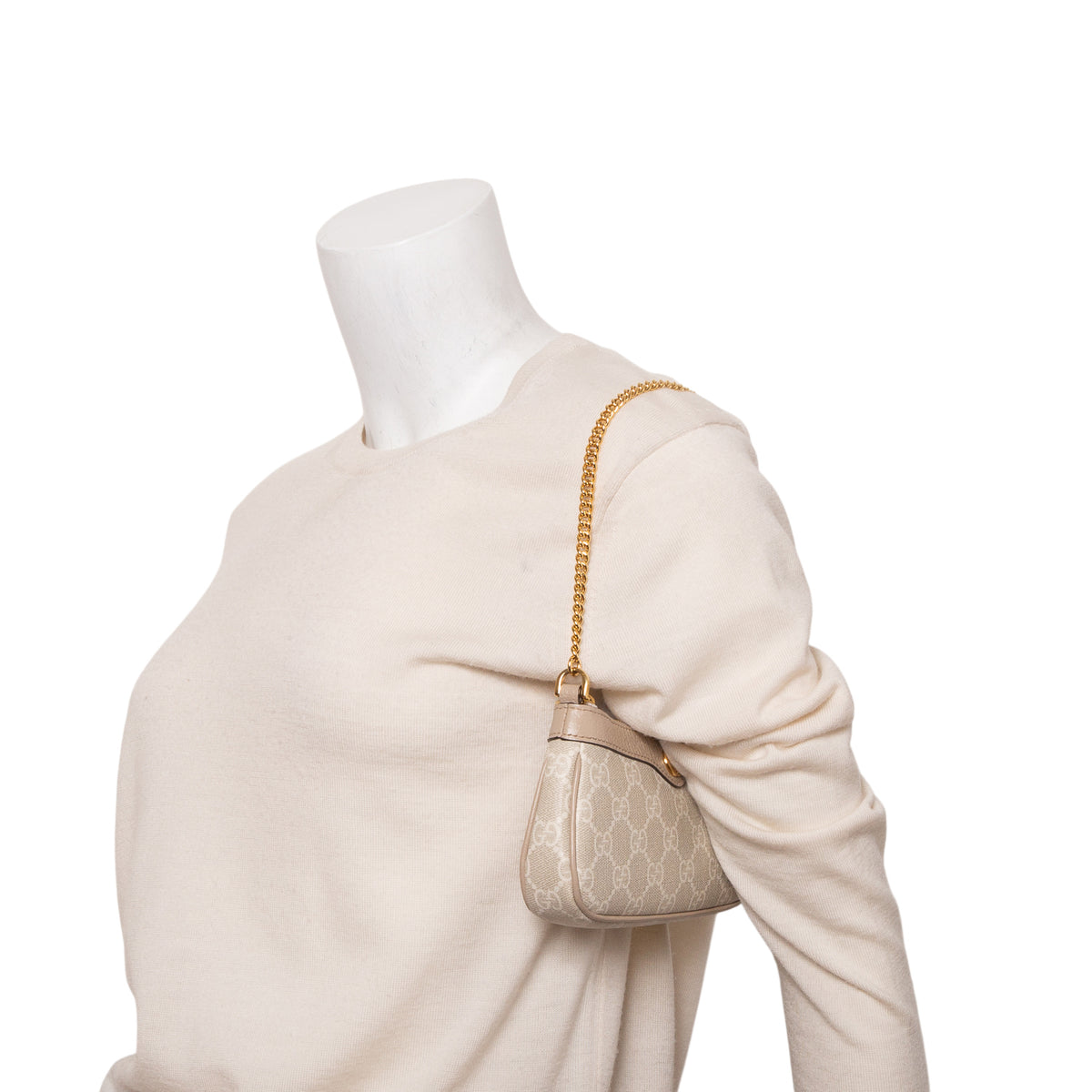Gucci Beige GG Supreme Monogram Textured Dollar Calfskin Mini Ophidia Chain Bag