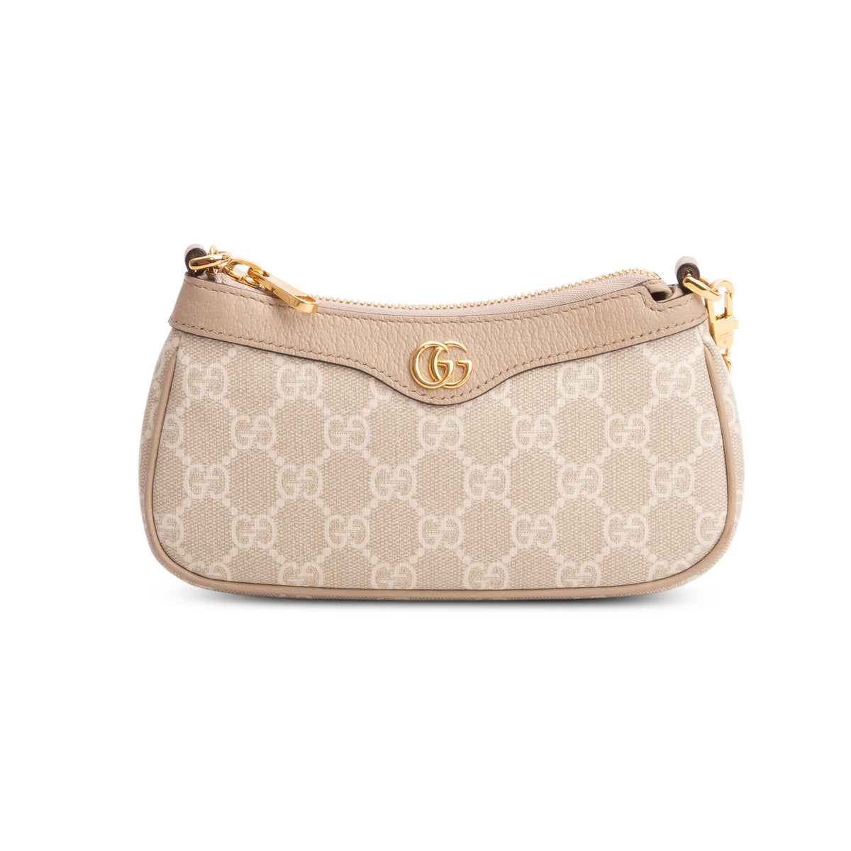 Gucci Beige GG Supreme Monogram Textured Dollar Calfskin Mini Ophidia Chain Bag