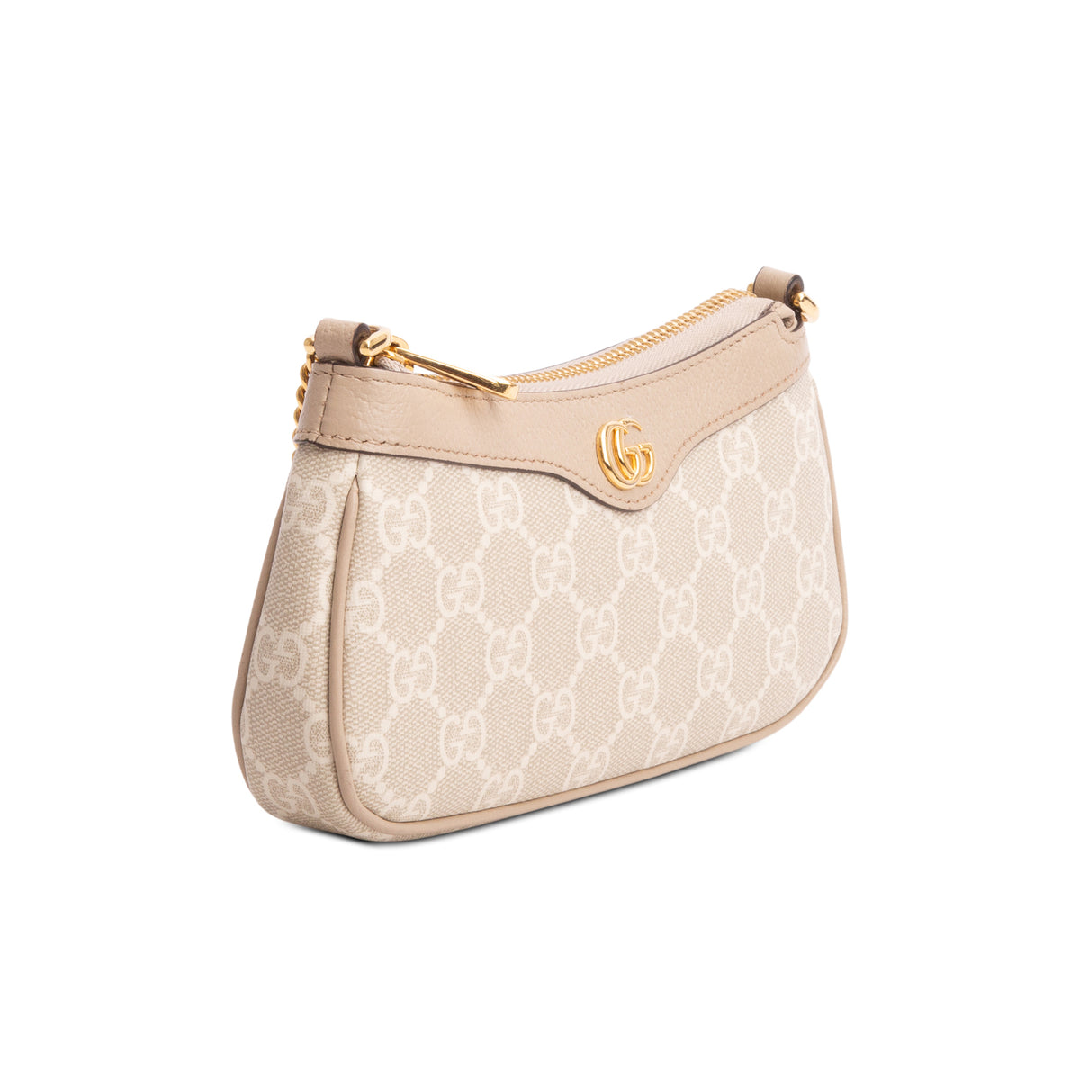 Gucci Beige GG Supreme Monogram Textured Dollar Calfskin Mini Ophidia Chain Bag