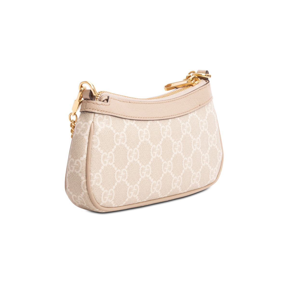 Gucci Beige GG Supreme Monogram Textured Dollar Calfskin Mini Ophidia Chain Bag