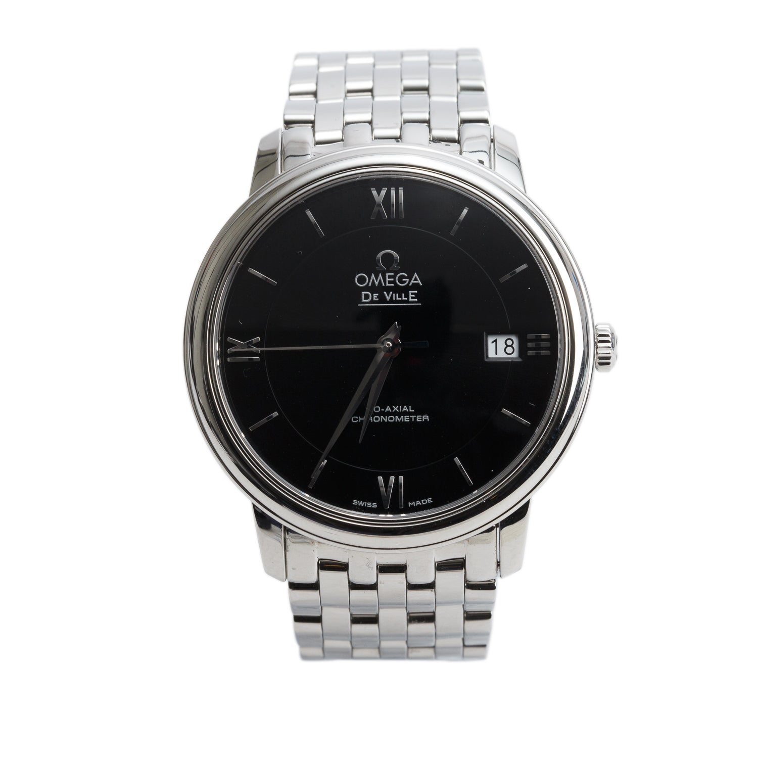 Omega 2024 Stainless Steel Prestige De Ville 36.8 MM Co-Axial Chronometer Automatic Watch Black Dial w/ Box & Papers