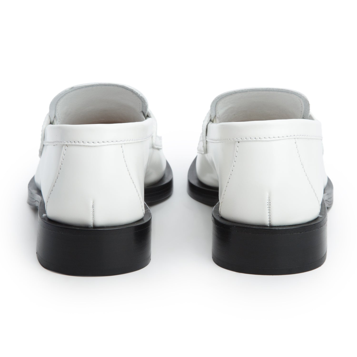 Prada White Brushed Calfskin Leather Metal Triangle Logo Loafers, Women's Size 35 w/ Box