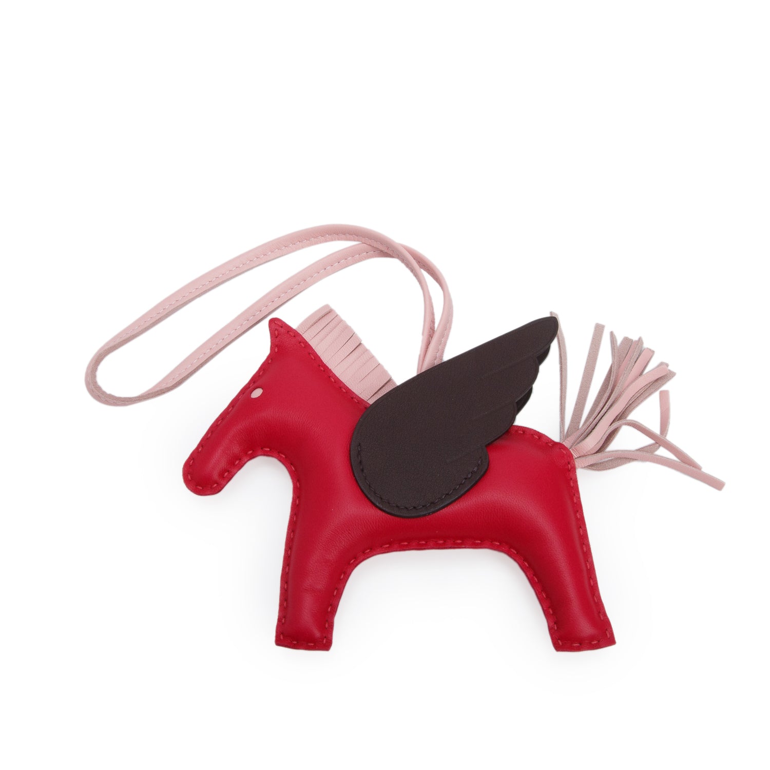 Hermes 2021 Rouge Grenat/Brunt/Rose Sakura Milo/Swift Rodeo Pegase Horse Bag Charm PM w/ Box