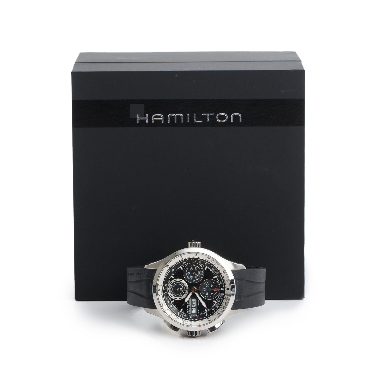 Hamilton Stainless Steel Khaki Aviation X Patrol 42 MM Automatic Chronograph Watch Black Dial H765560 w/ Box