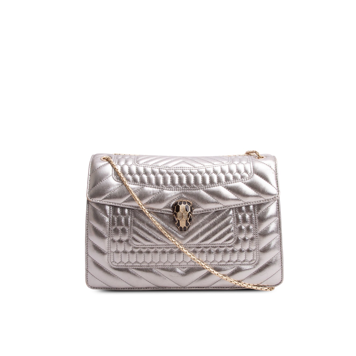 Bulgari Metallic Silver Calfskin Quilted Serpenti Forever Shoulder Bag