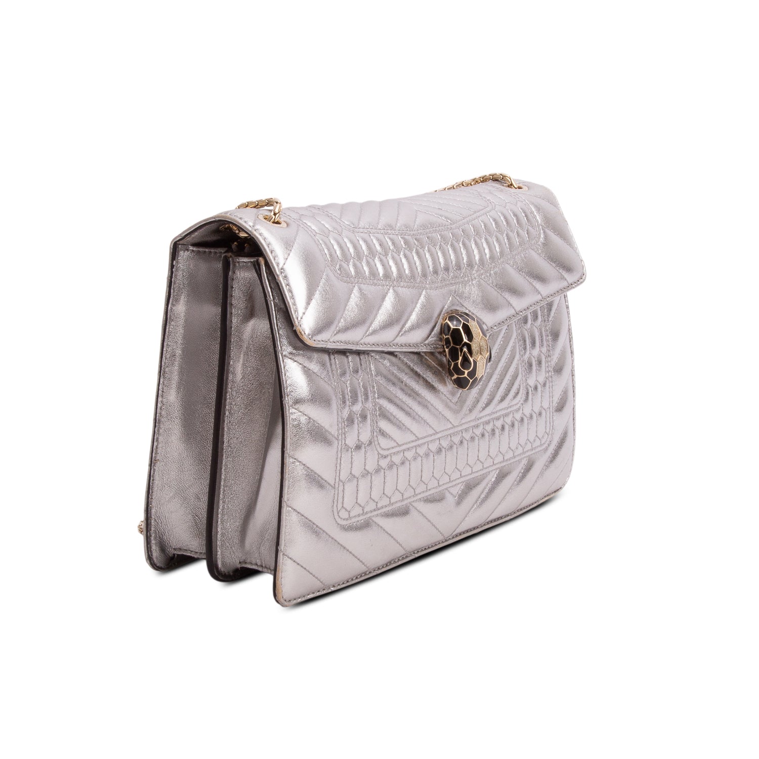 Bulgari Metallic Silver Calfskin Quilted Serpenti Forever Shoulder Bag