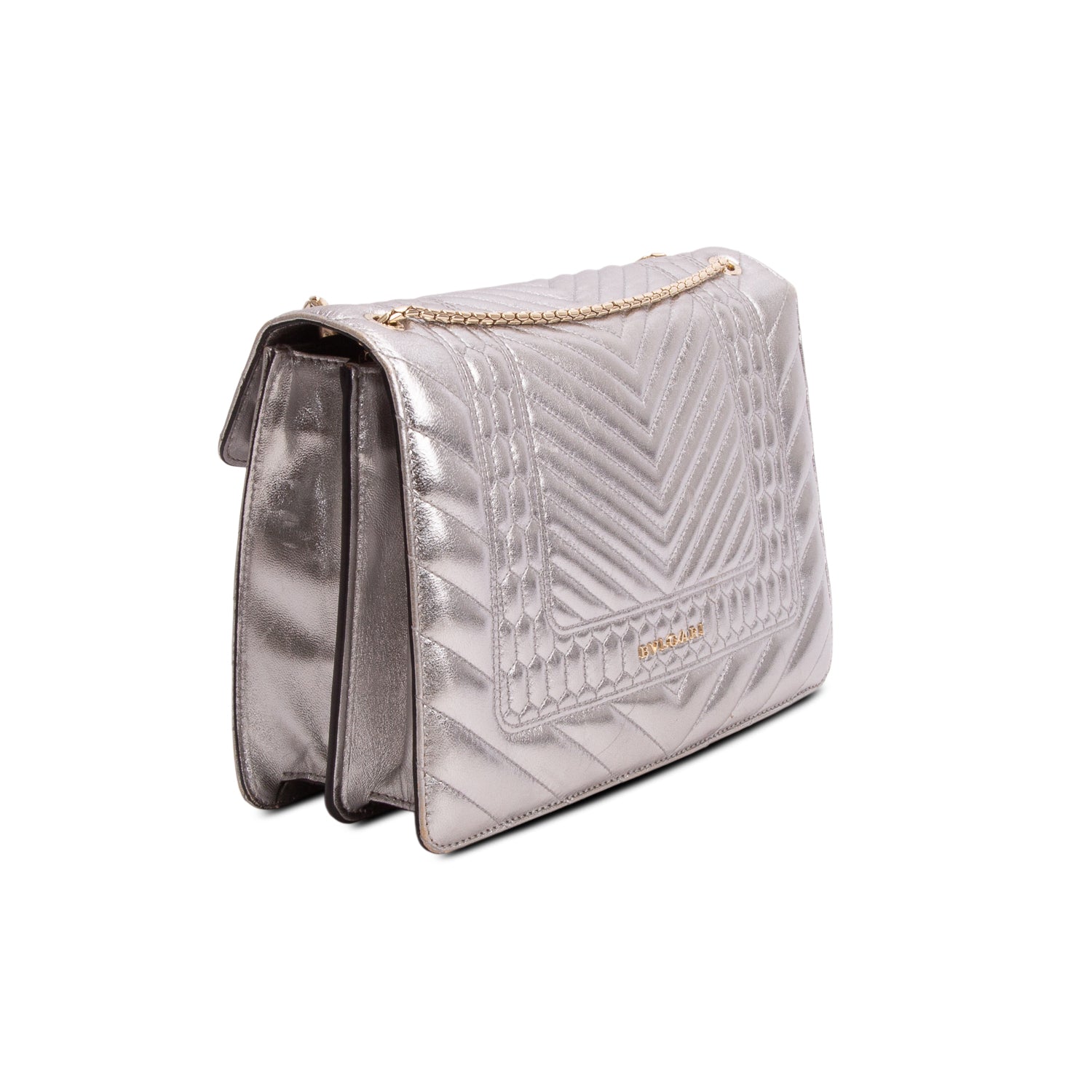 Bulgari Metallic Silver Calfskin Quilted Serpenti Forever Shoulder Bag