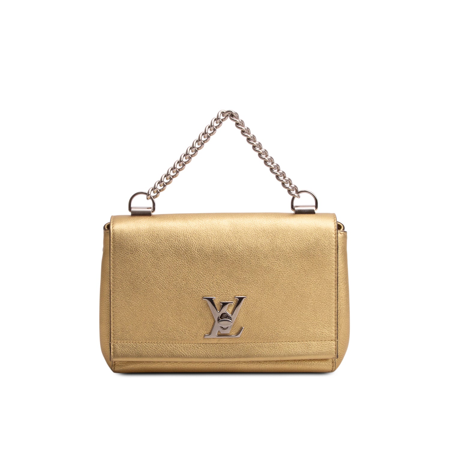 Louis Vuitton Metallic Gold Taurillon Leather LockMe II BB Chain Bag w/ Strap