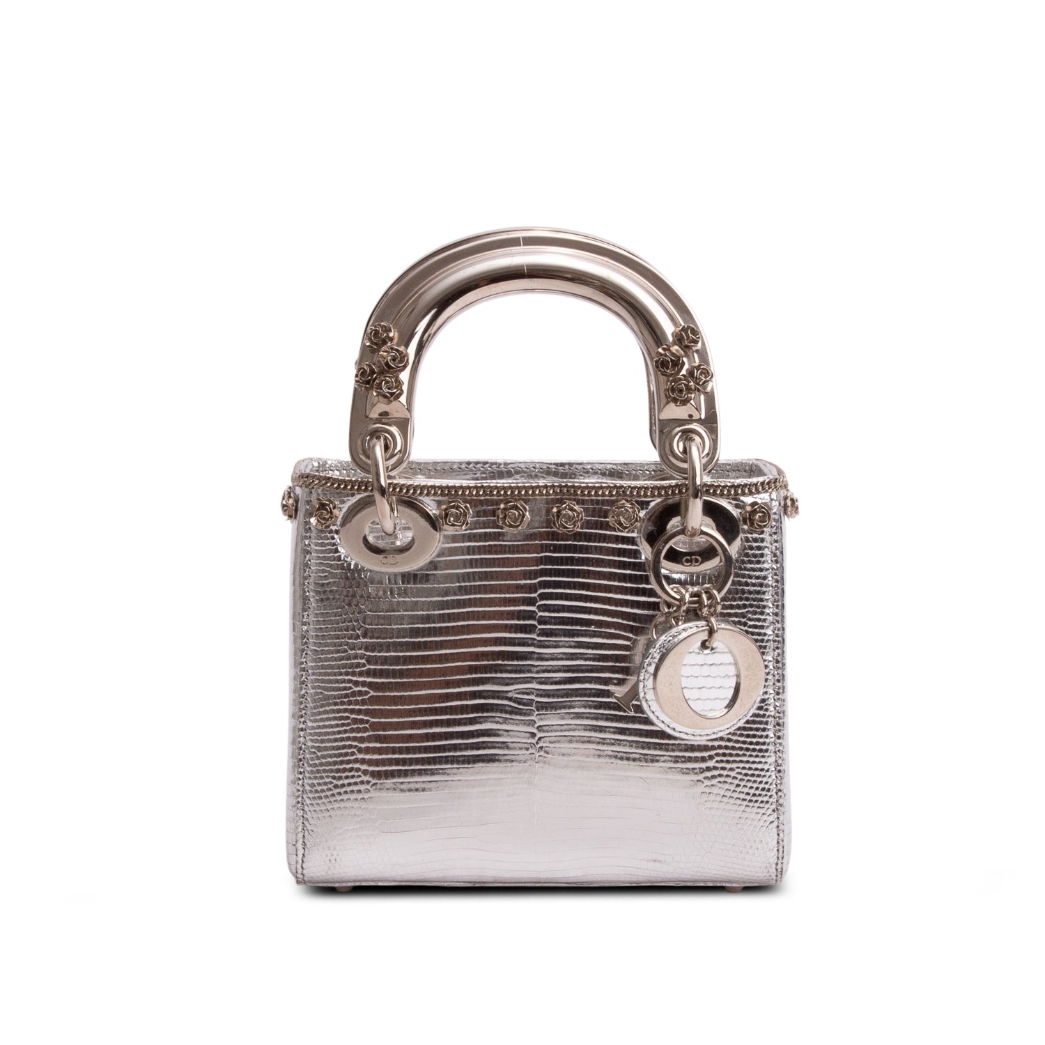 Christian Dior Silver Metallic Mini Lady Dior Bag w/ Authenticity Card