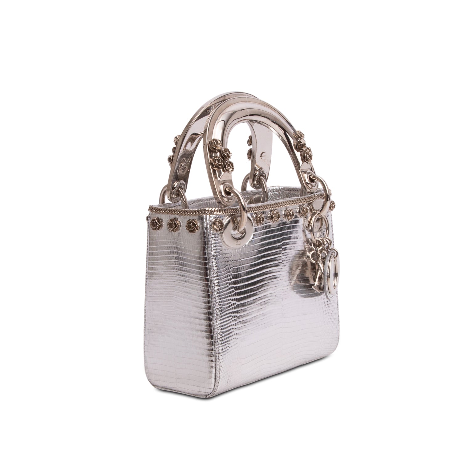 Christian Dior Silver Metallic Mini Lady Dior Bag w/ Authenticity Card