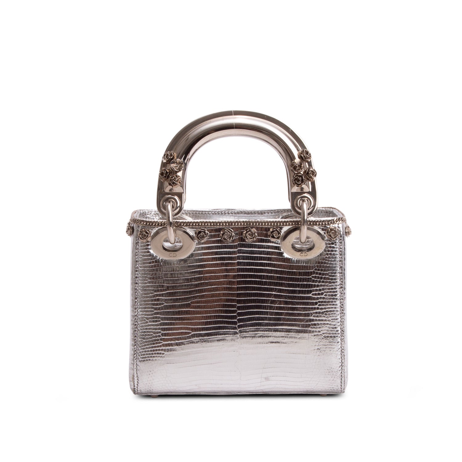 Christian Dior Silver Metallic Mini Lady Dior Bag w/ Authenticity Card