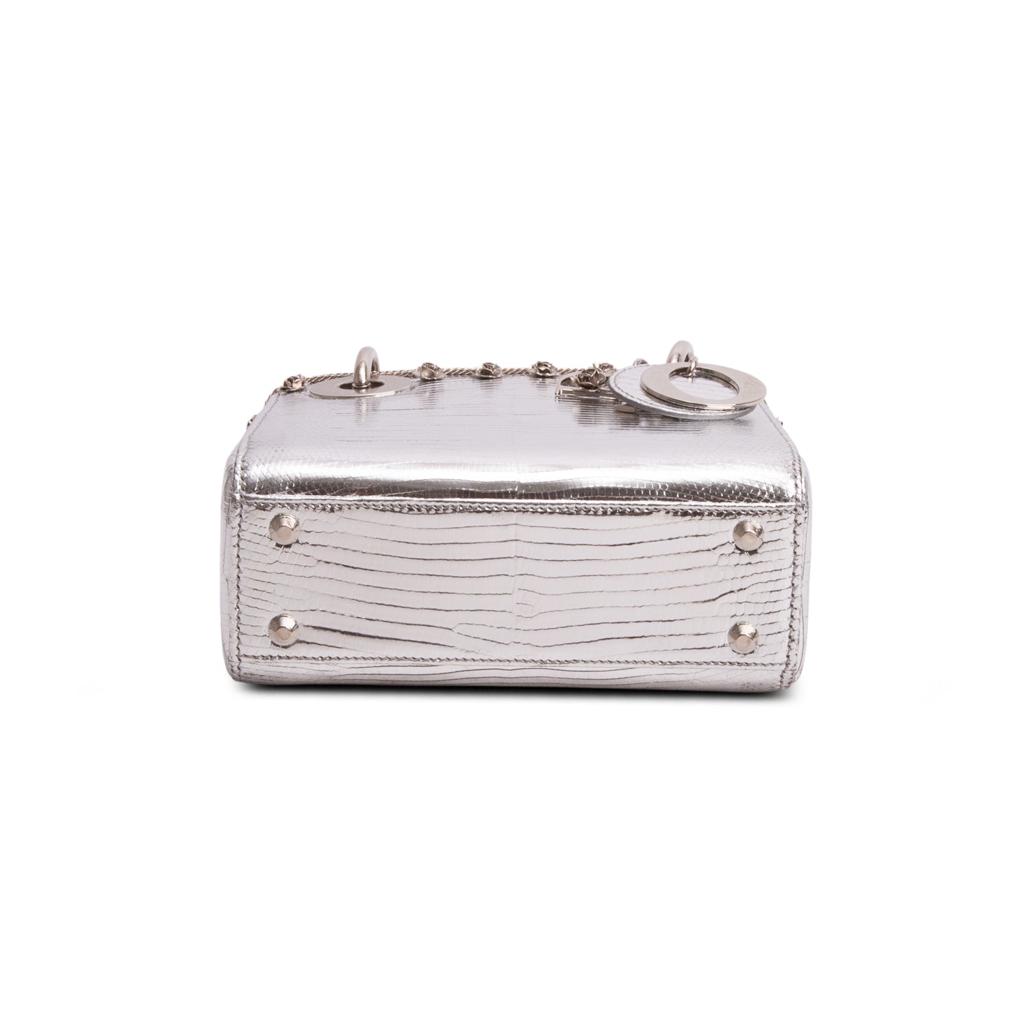 Christian Dior Silver Metallic Mini Lady Dior Bag w/ Authenticity Card