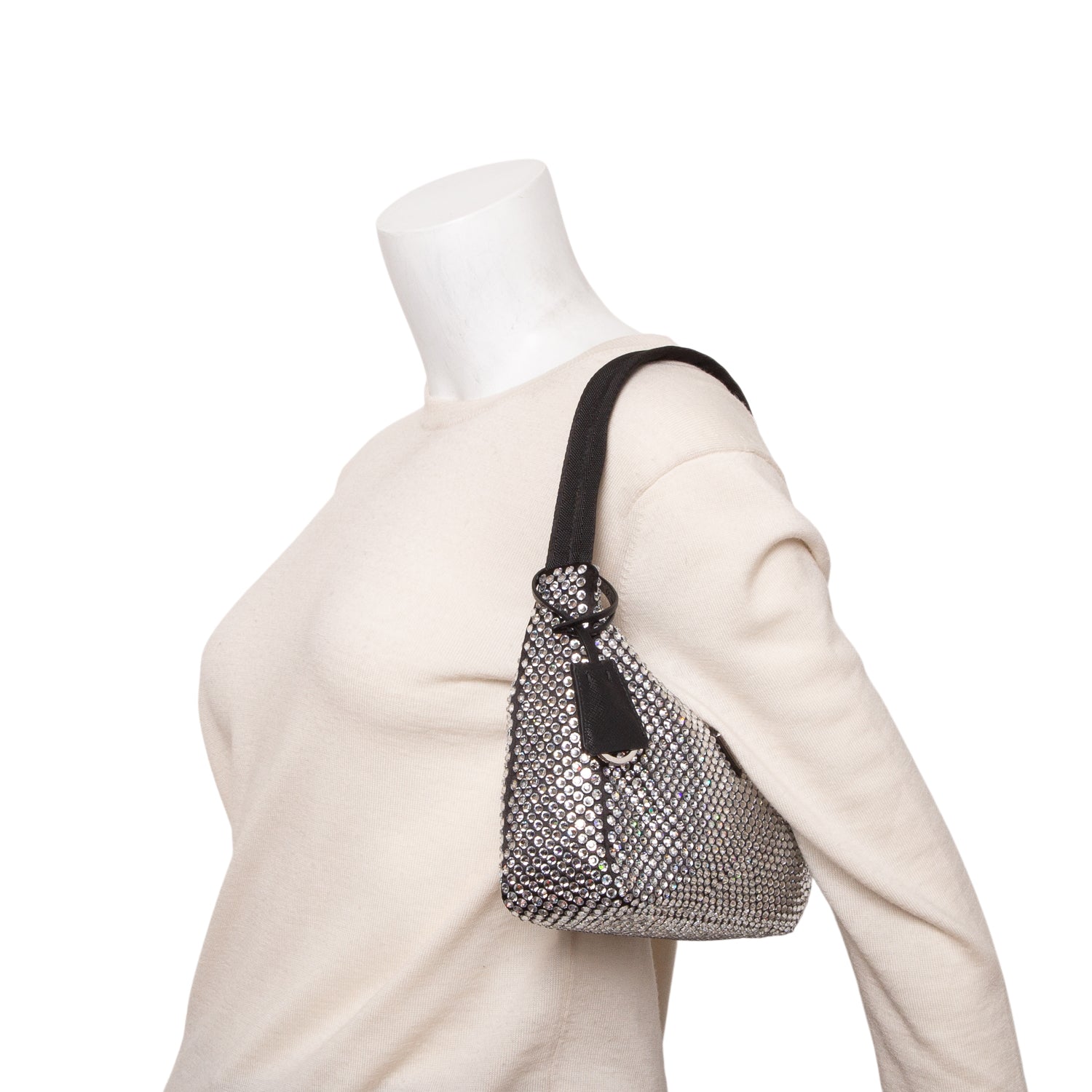 Prada Black Satin Crystal Mini Re-Edition 2000 Bag