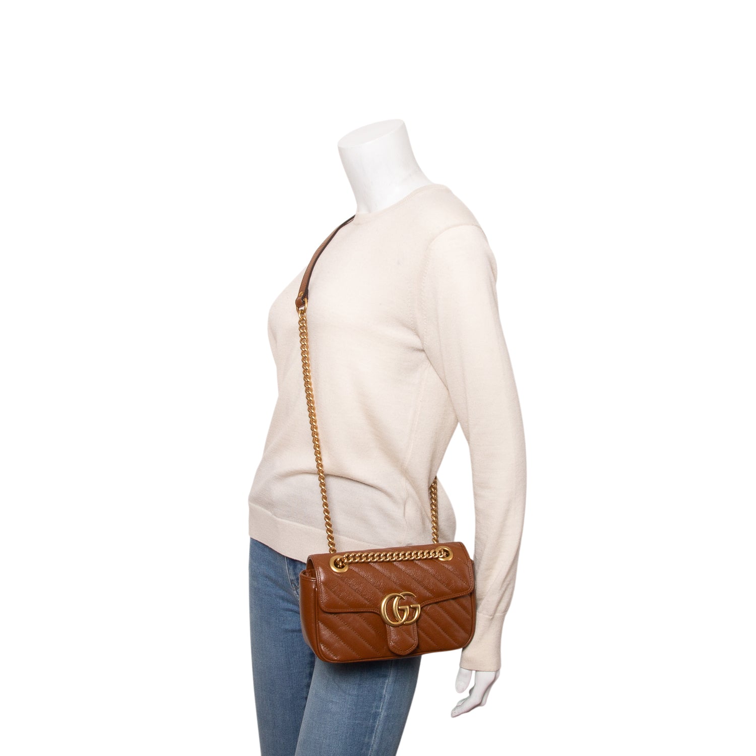 Gucci Brown GG Marmont Matelasse Small Shoulder Bag