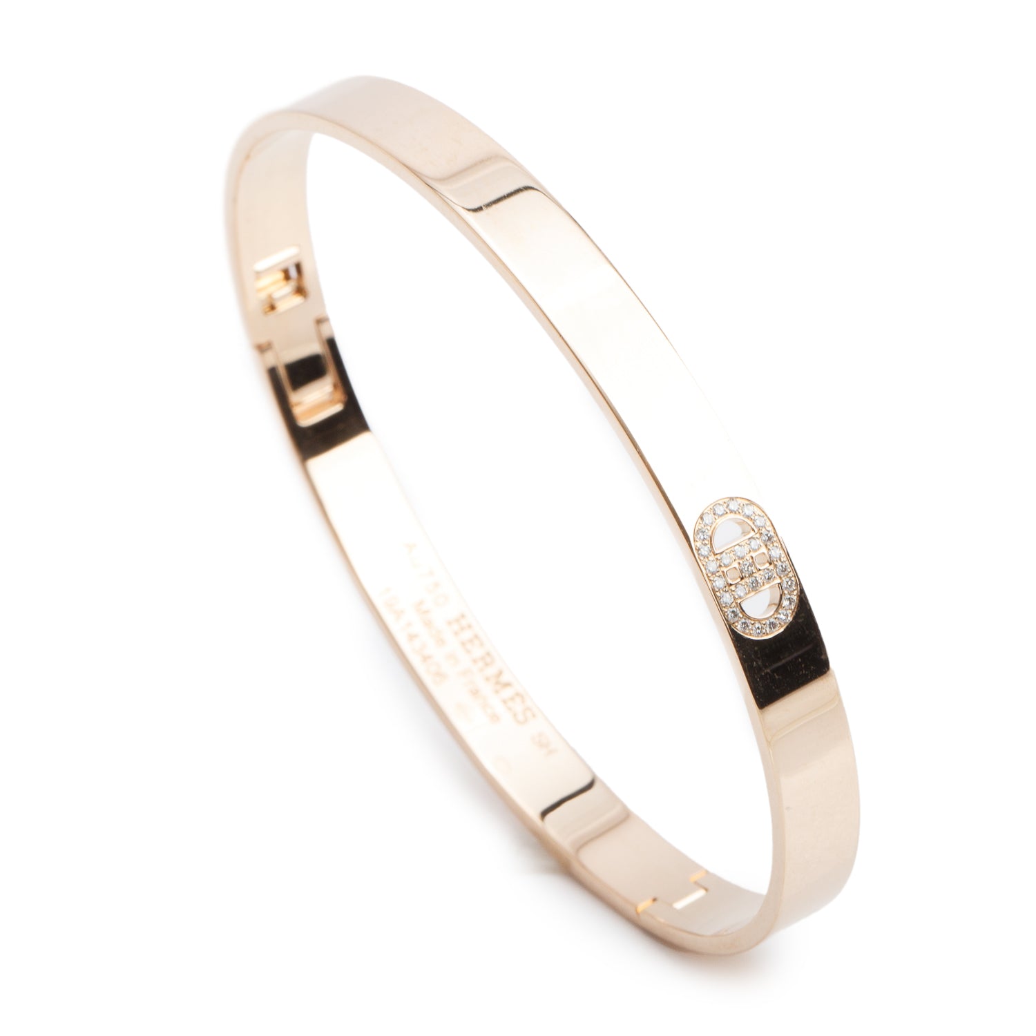 Hermes 18k Rose Gold Diamond H D'ancre Bracelet, Small Model, Size SH w/ Box & Certificate