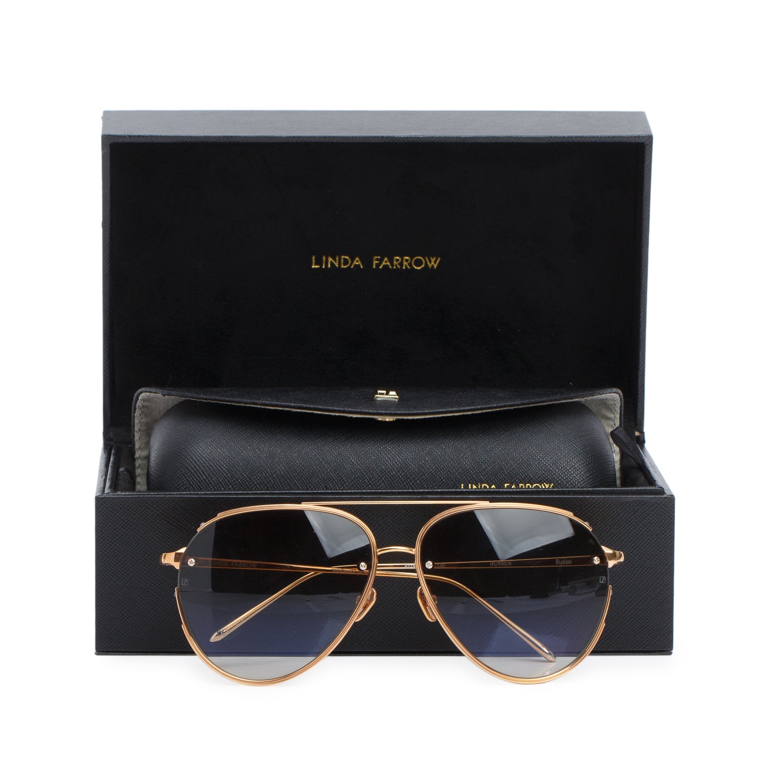 Linda Farrow LFL/950 18k Rose Gold Plated Russo Aviator Sunglasses w/ Box & Case