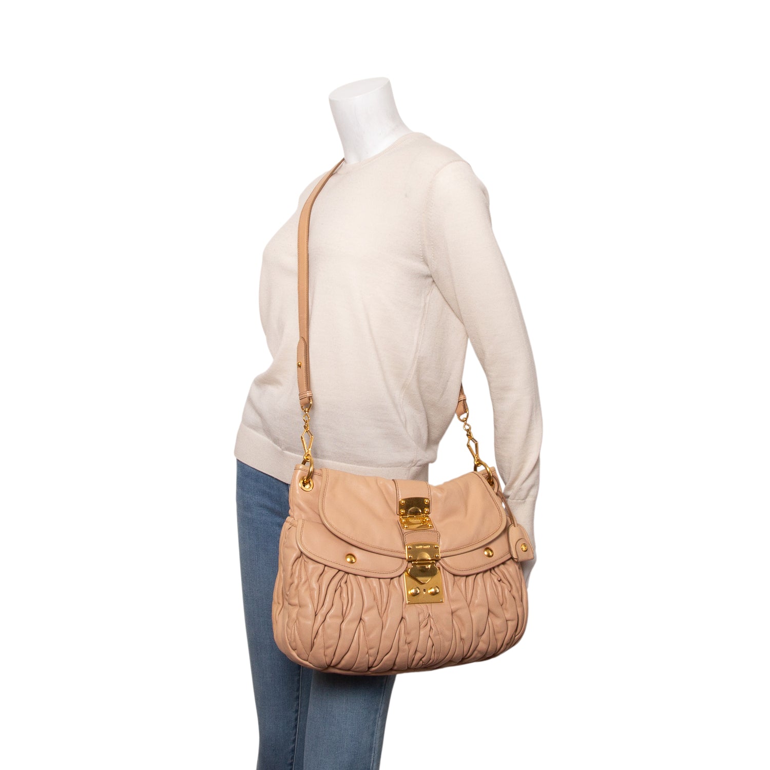 Miu Miu Pink Nappa Matelasse Coffer Hobo w/ Strap