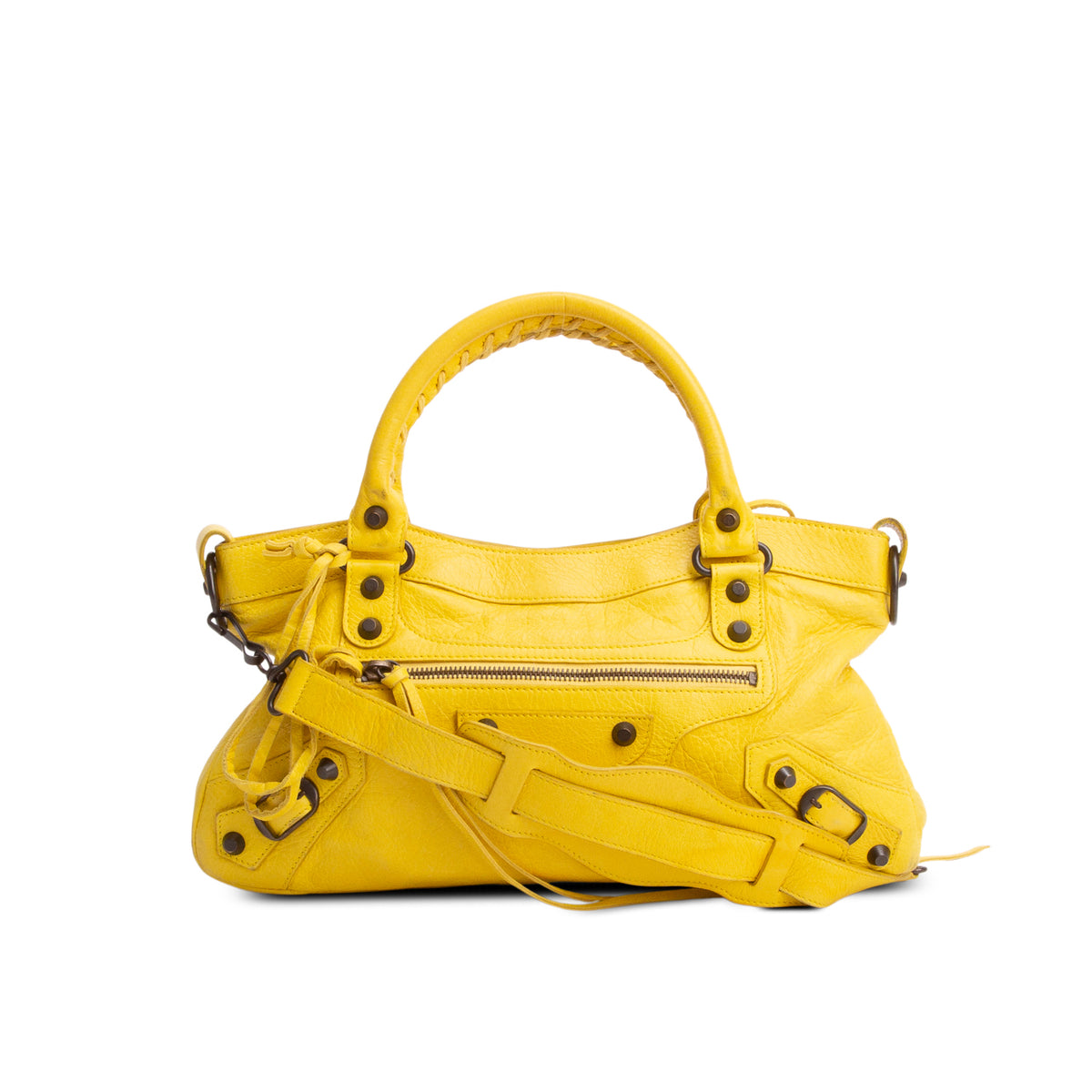 Balenciaga Yellow Agneau Arena Classic Hardware Le City First Bag w/ Strap