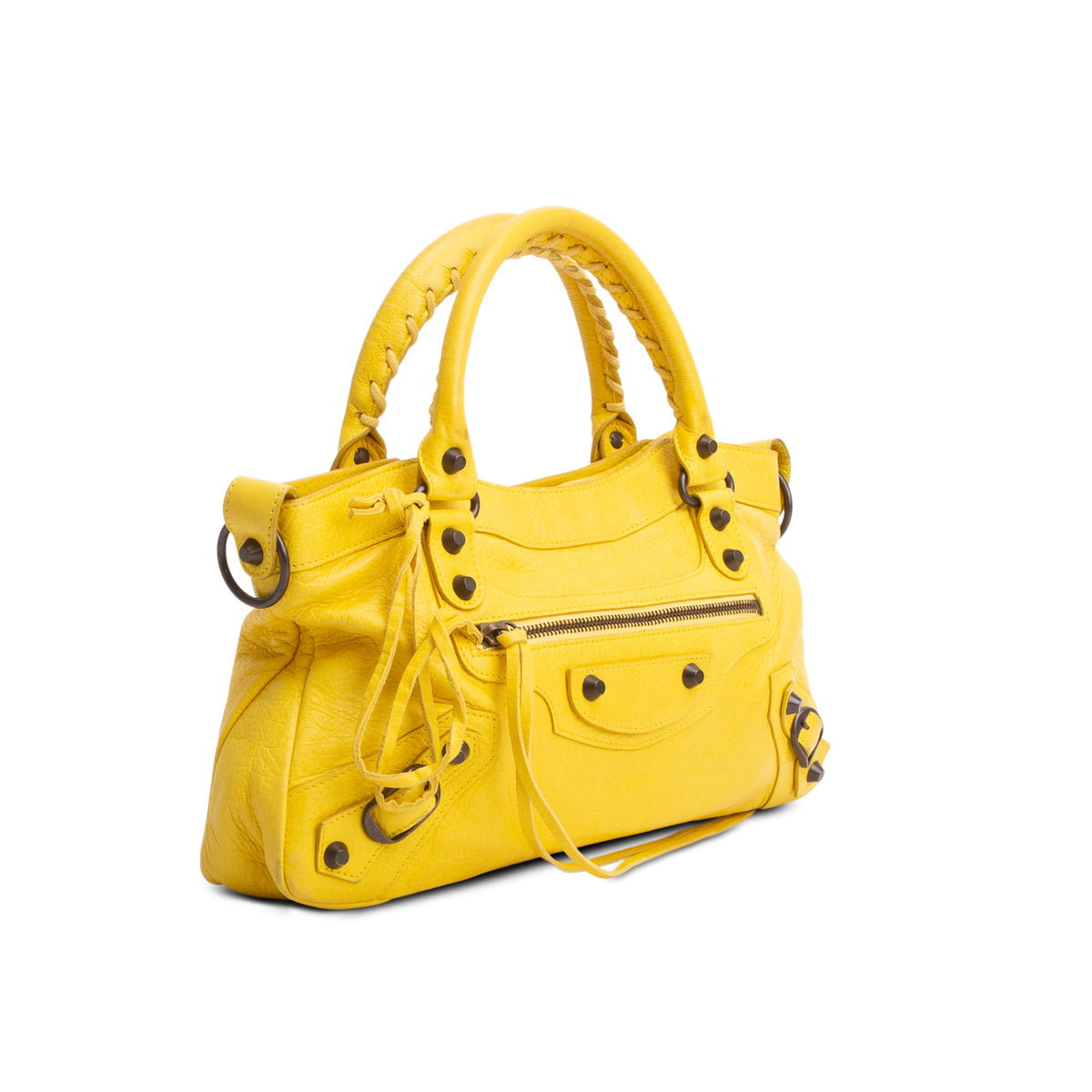 Balenciaga Yellow Agneau Arena Classic Hardware Le City First Bag w/ Strap