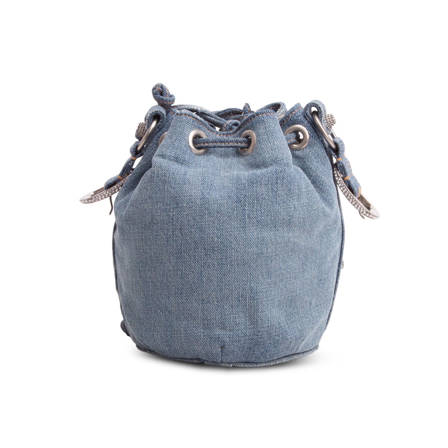 Balenciaga Blue Washed Denim Crystal BB Monogram Le Cagole Bucket Bag XS
