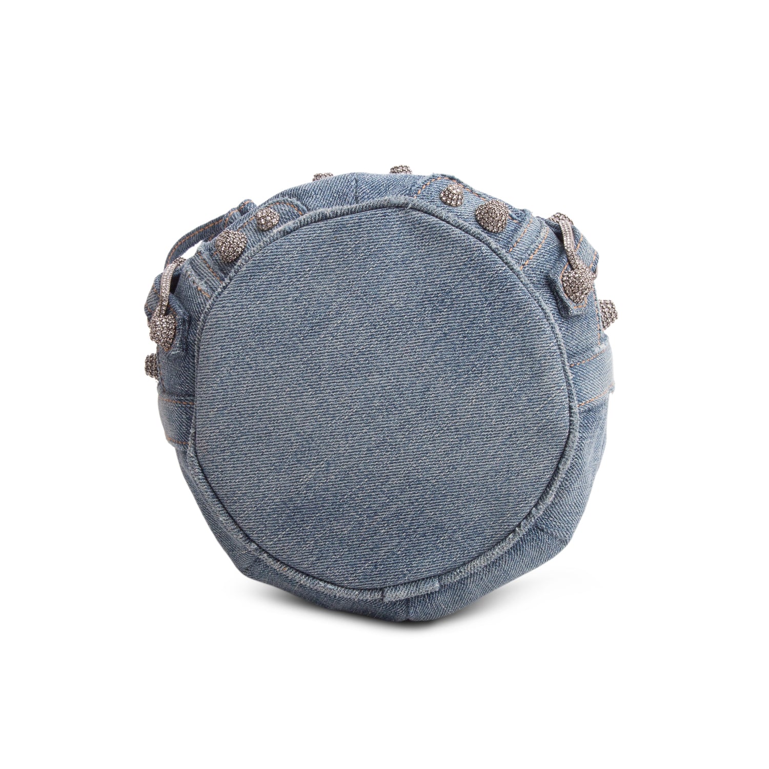 Balenciaga Blue Washed Denim Crystal BB Monogram Le Cagole Bucket Bag XS