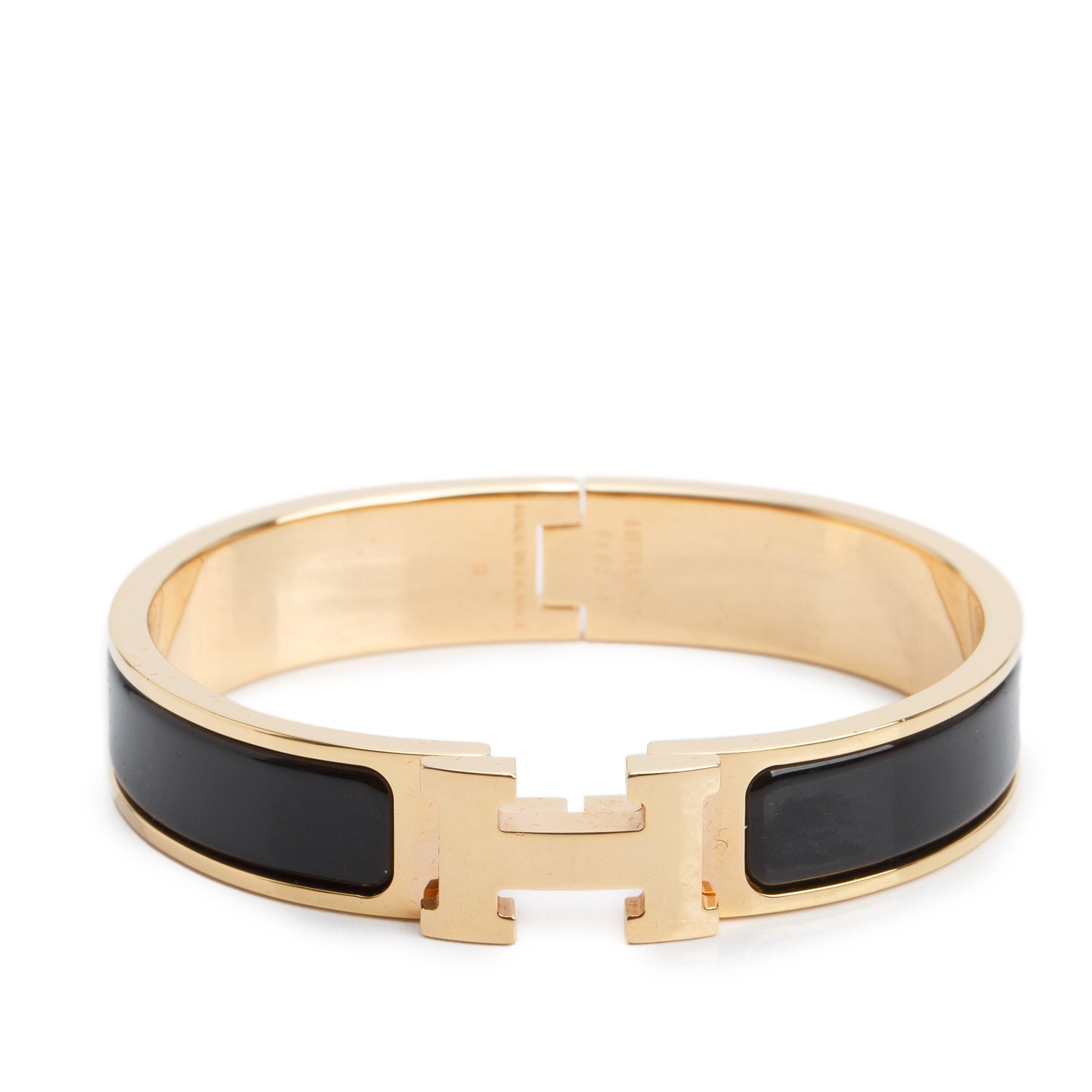 Hermes Gold Plated Black Enamel 12 MM Clic H Bracelet