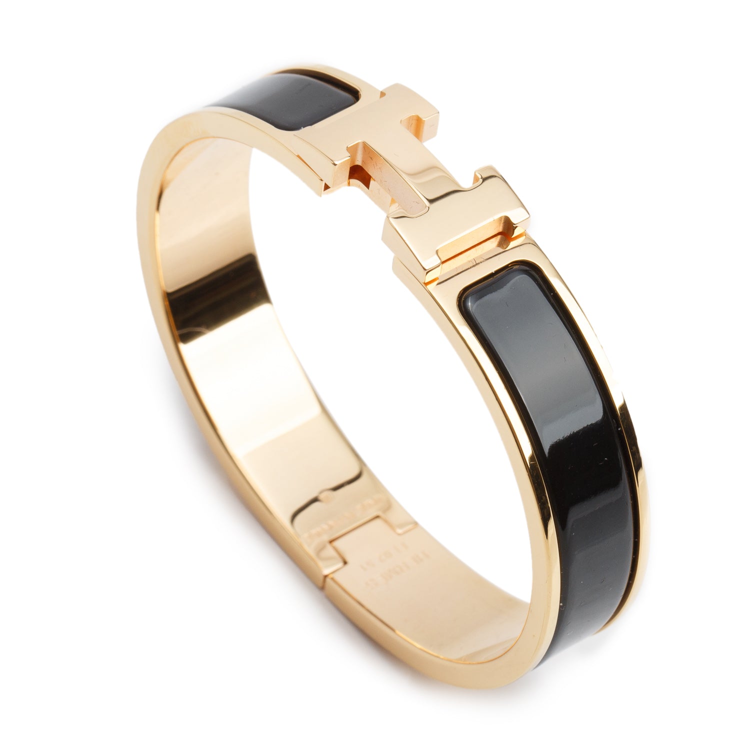 Hermes Gold Plated Black Enamel 12 MM Clic H Bracelet