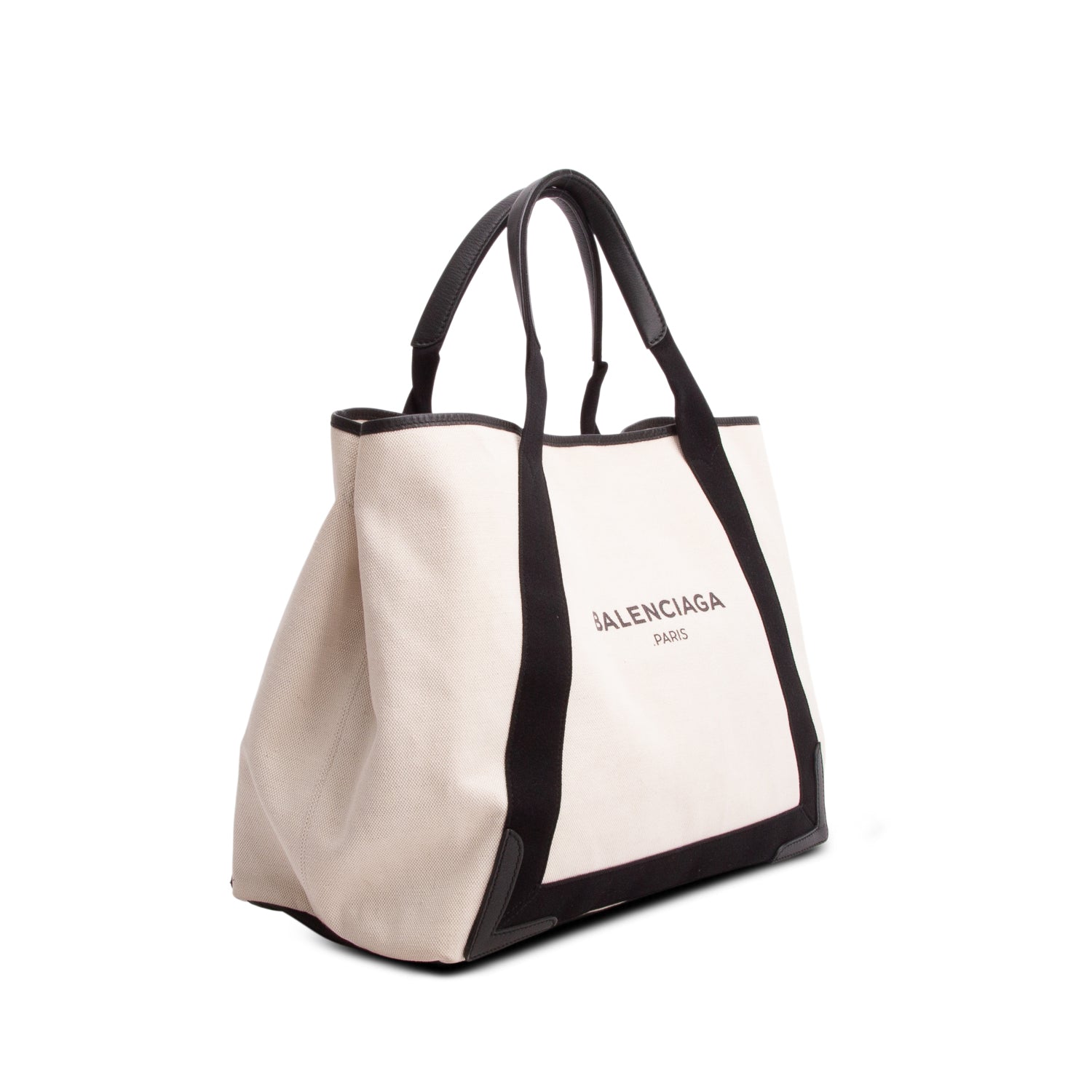 Balenciaga Beige Cotton Canvas Calfskin Medium Cabas Tote w/ Pouch