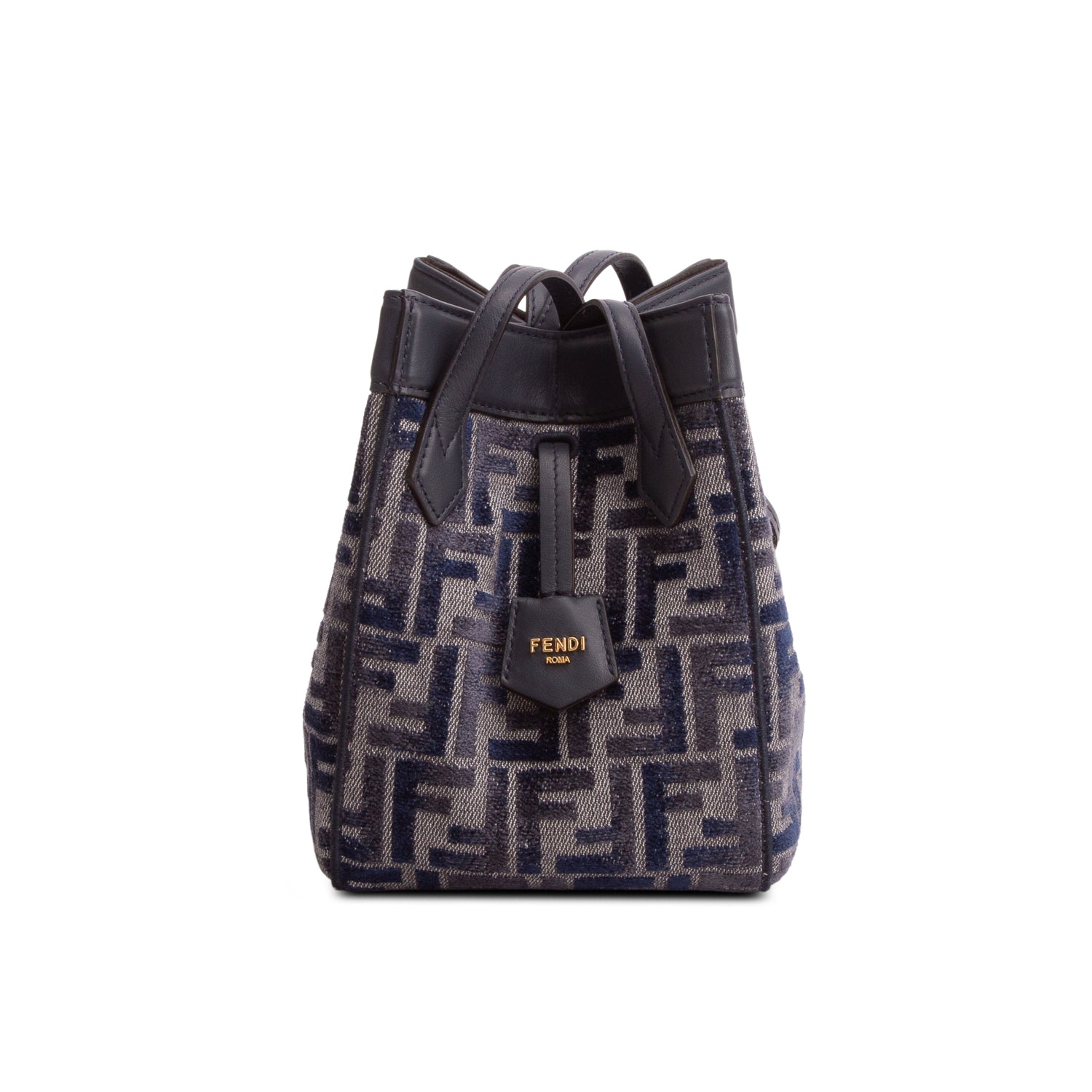 Fendi Navy Fabric Jacquard Vitello Frace FF 1974 Mini Fendi Origami
