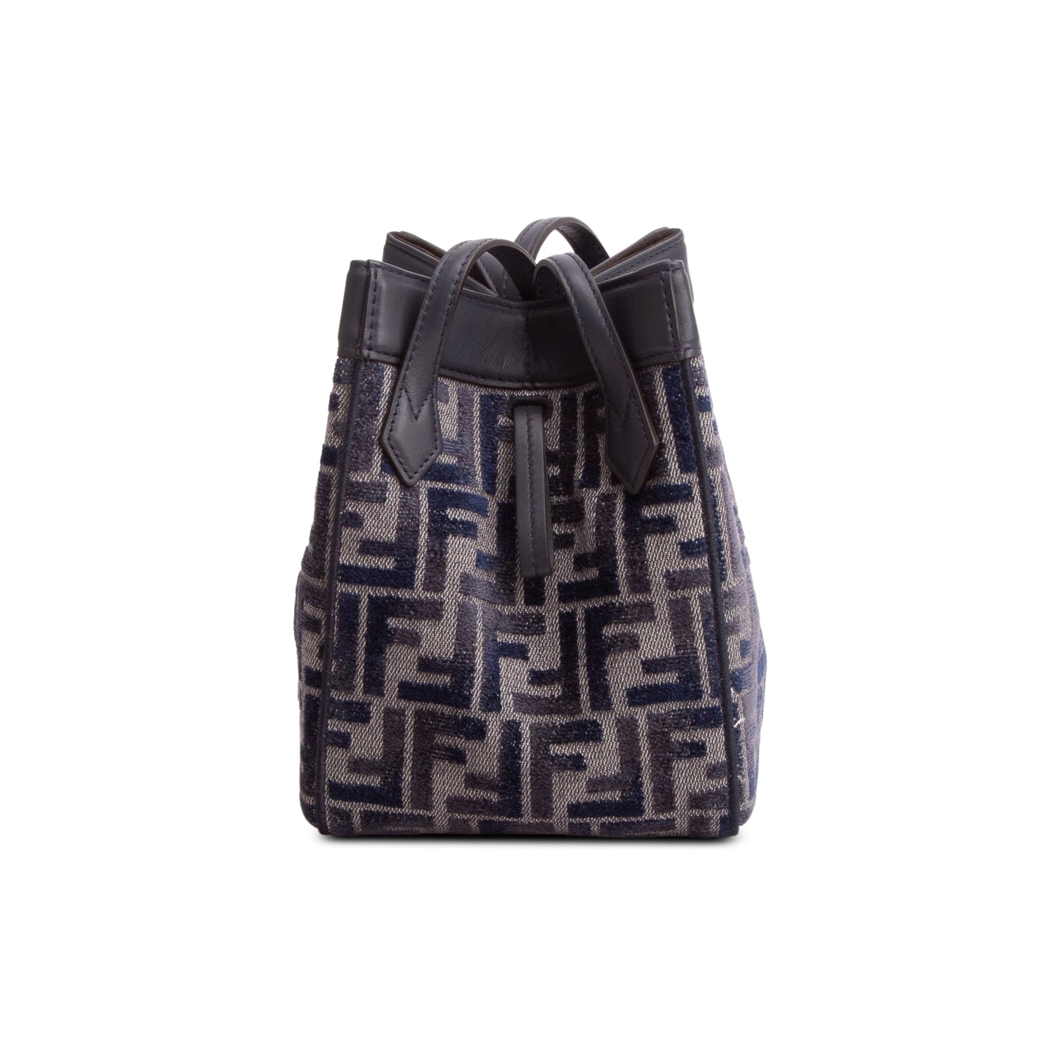 Fendi Navy Fabric Jacquard Vitello Frace FF 1974 Mini Fendi Origami