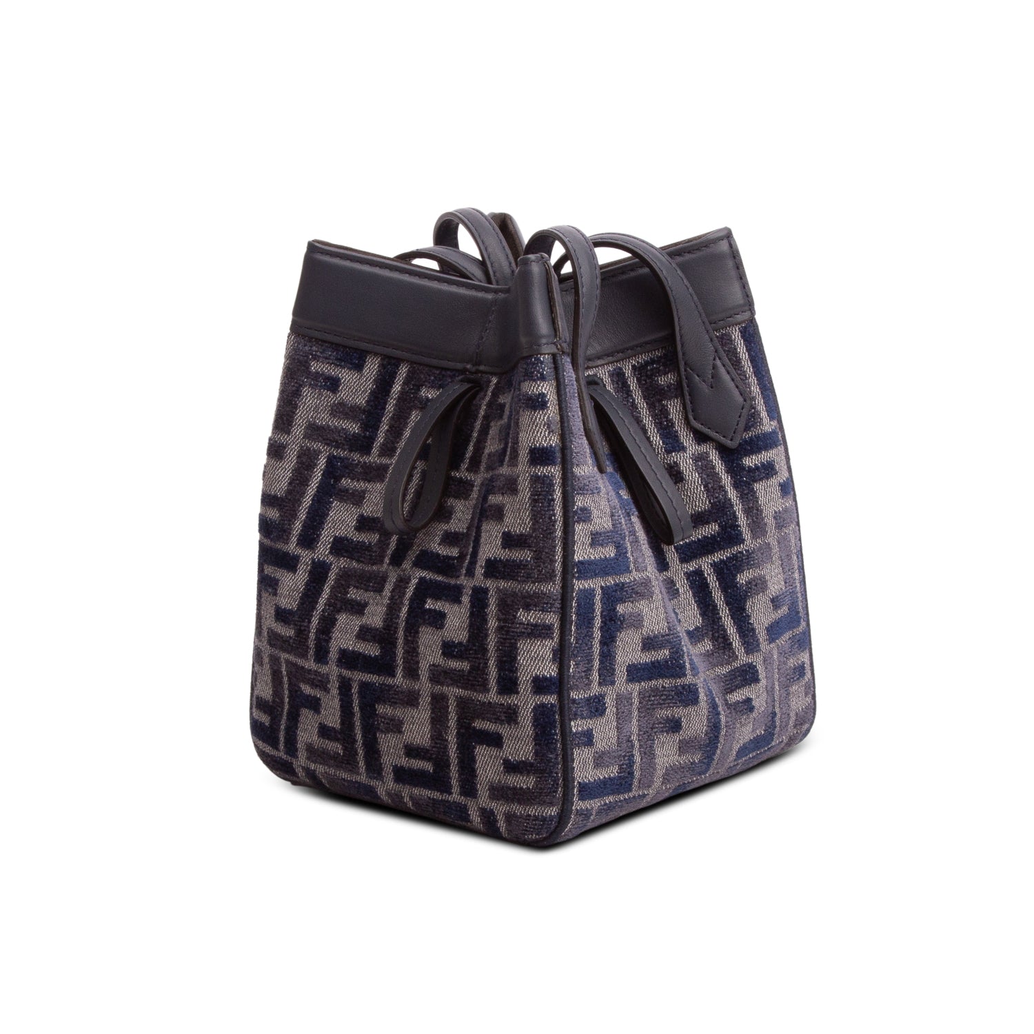 Fendi Navy Fabric Jacquard Vitello Frace FF 1974 Mini Fendi Origami