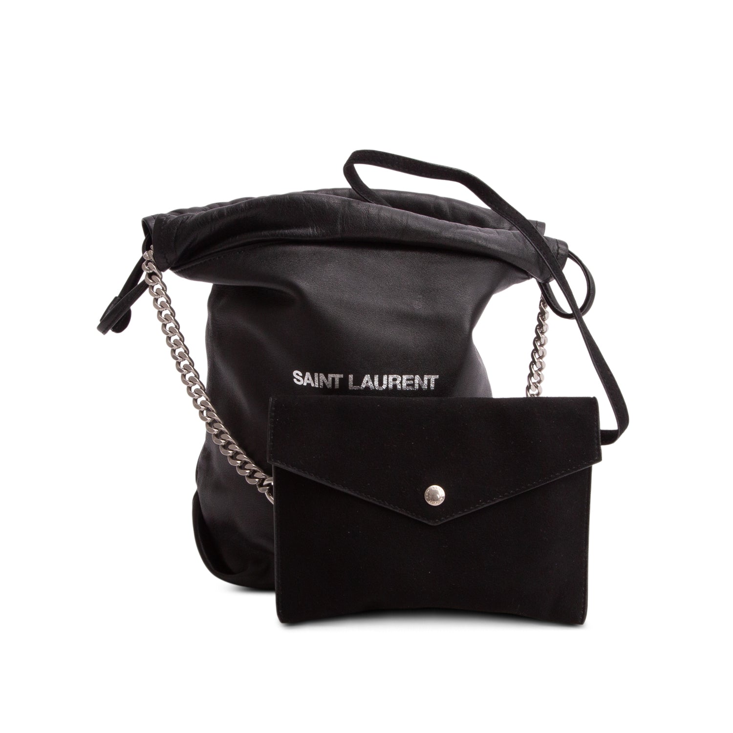 Saint Laurent Black Lambskin Teddy Drawstring Bag w/ Pouch