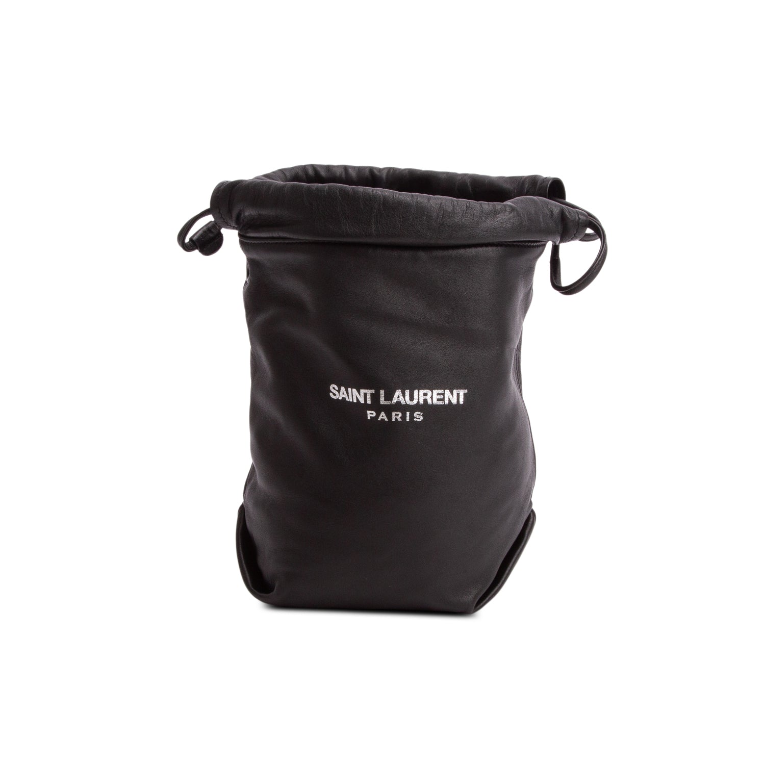 Saint Laurent Black Lambskin Teddy Drawstring Bag w/ Pouch