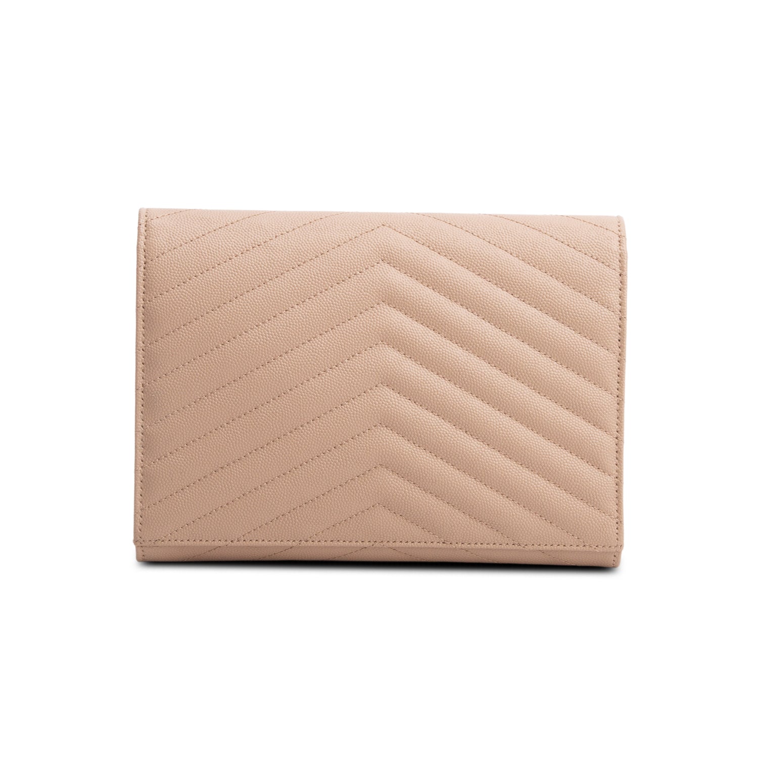 Saint Laurent 2021 Beige Grain de Poudre Matelasse Leather Cassandre Flap Wristlet Pouch w/ Box