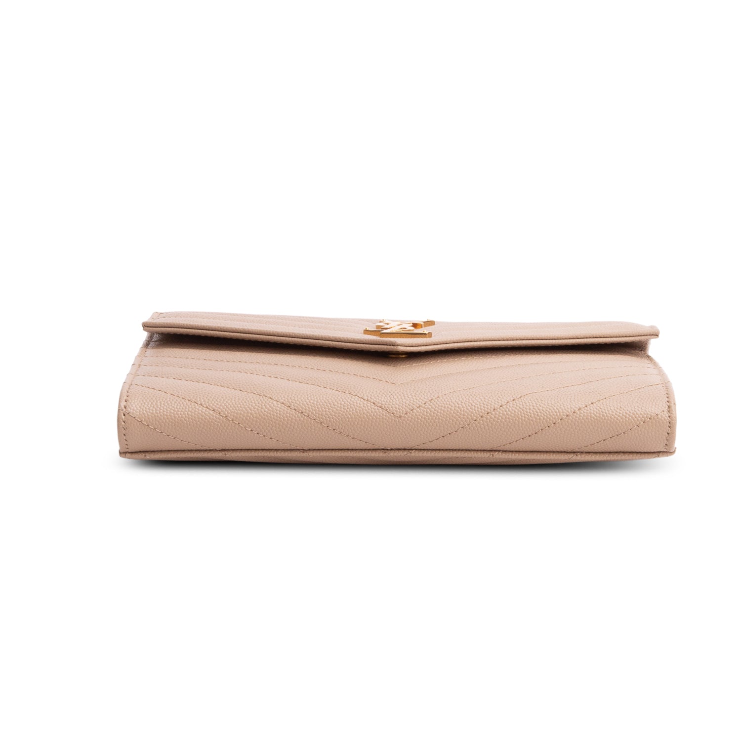 Saint Laurent 2021 Beige Grain de Poudre Matelasse Leather Cassandre Flap Wristlet Pouch w/ Box