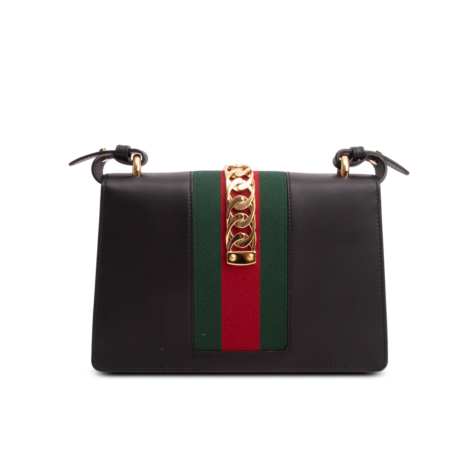 Gucci Black Calfskin Leather Web Small Sylvie Shoulder Bag