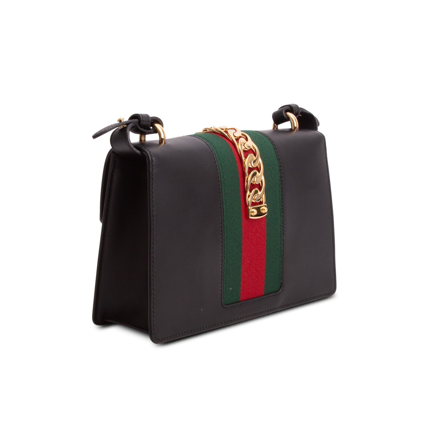 Gucci Black Calfskin Leather Web Small Sylvie Shoulder Bag