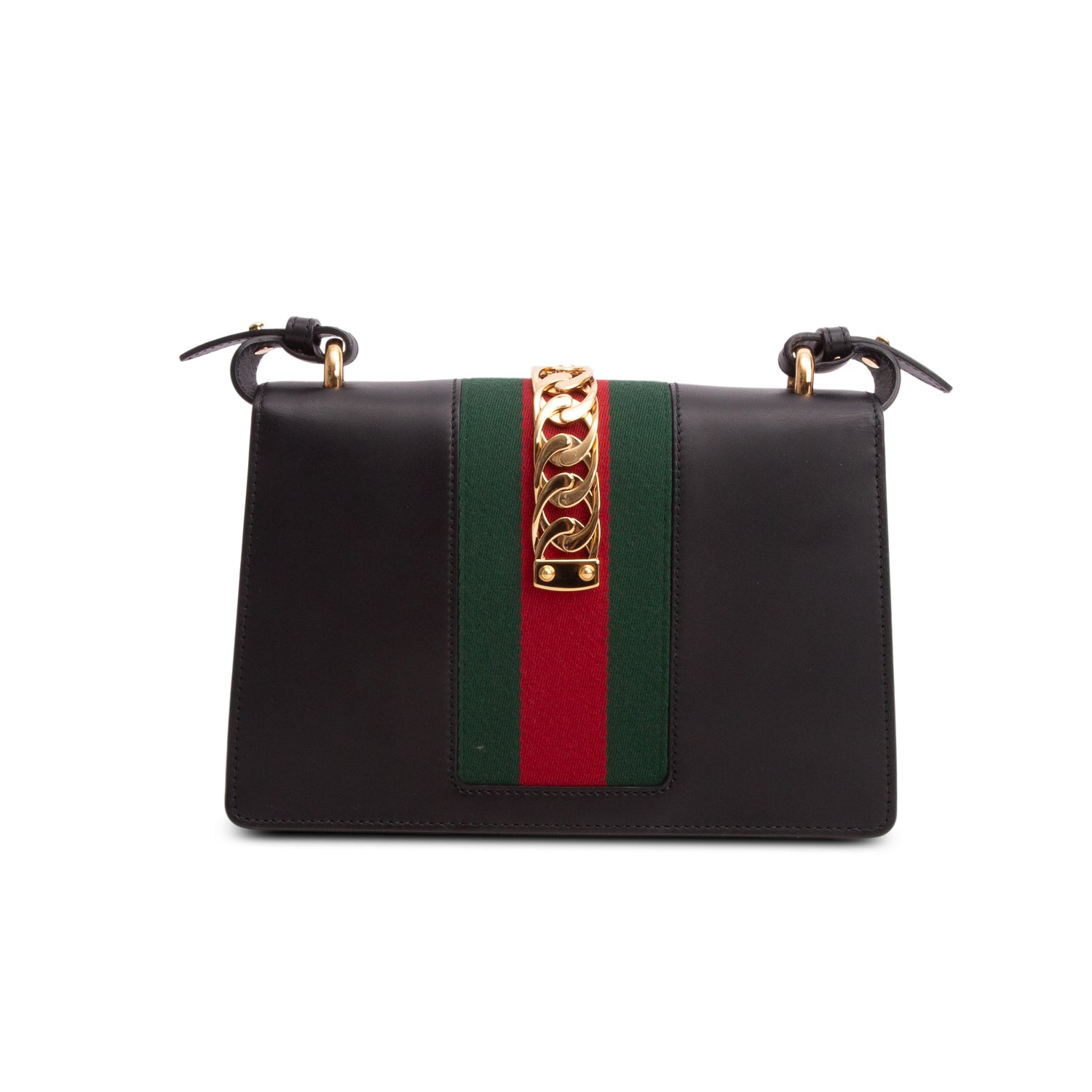 Gucci Black Calfskin Leather Web Small Sylvie Shoulder Bag