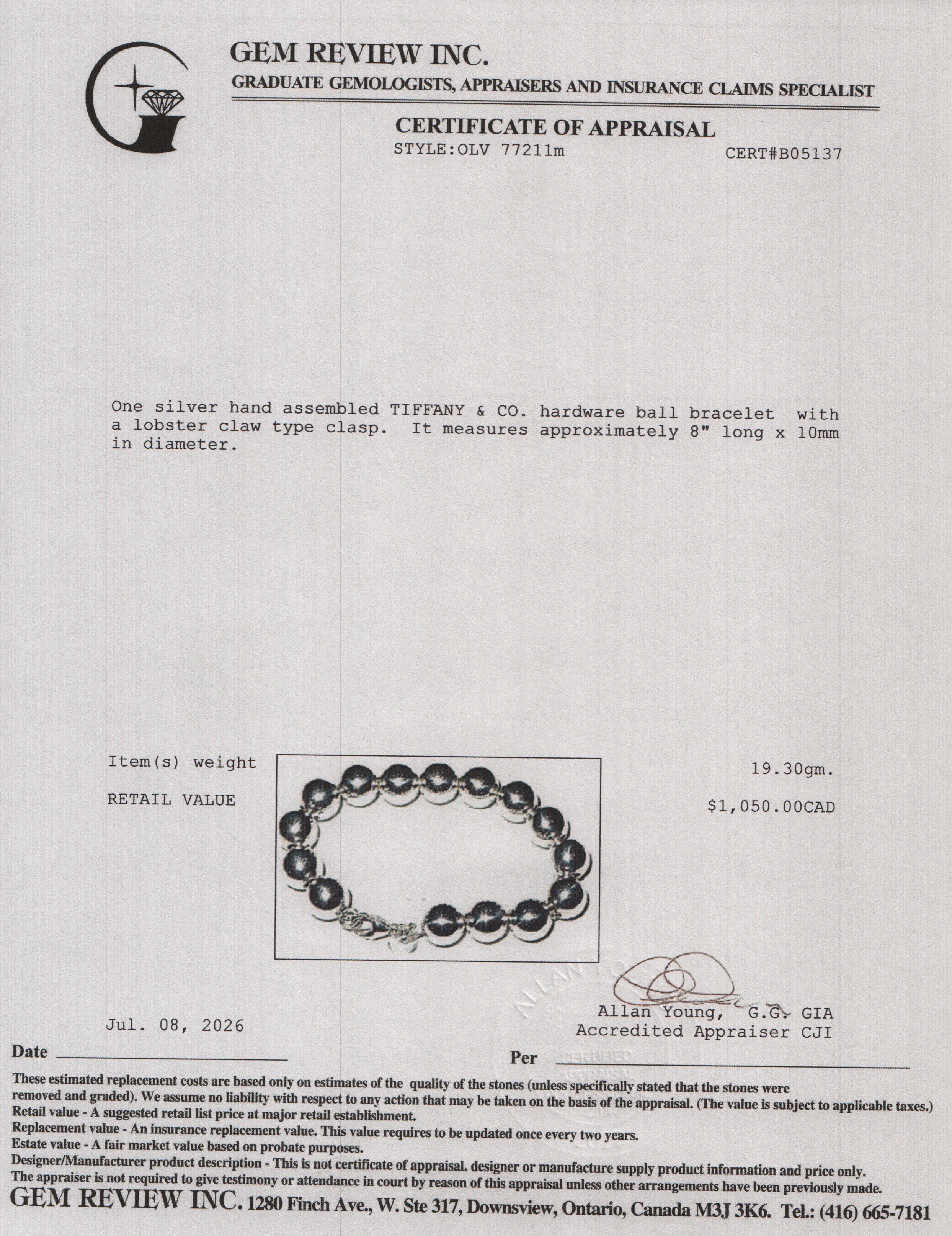 Tiffany & Co. Sterling Silver 10 MM HardWear Ball Bracelet