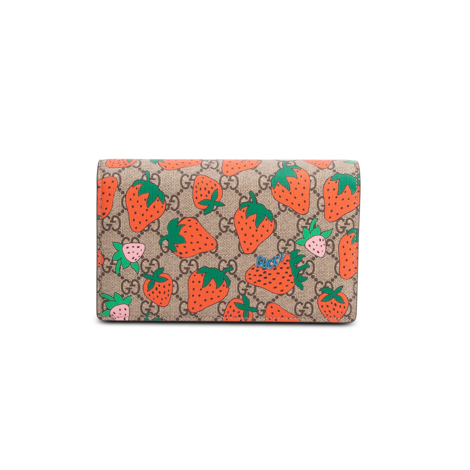 Gucci GG Supreme Monogram Strawberry Chain Wallet