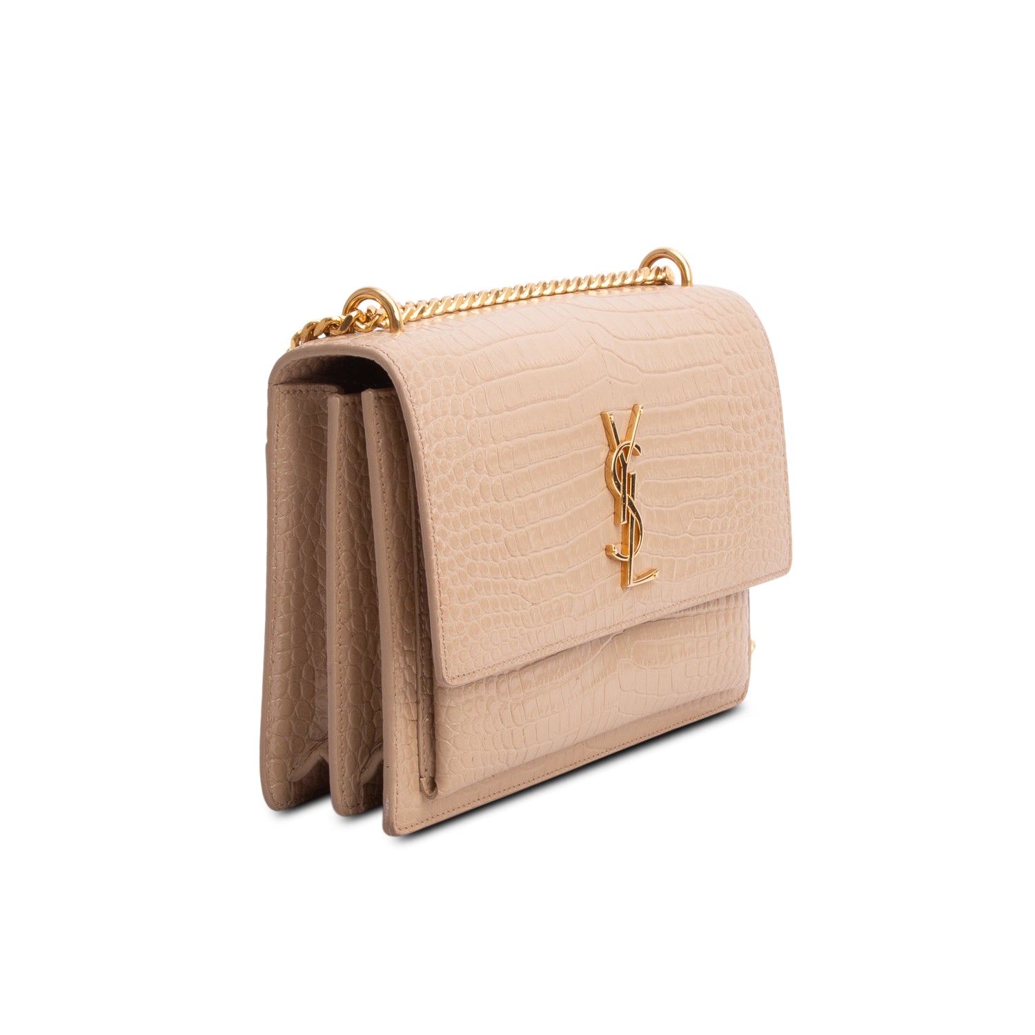Saint Laurent 2020 Beige Croc Embossed Calfskin Medium Sunset Bag