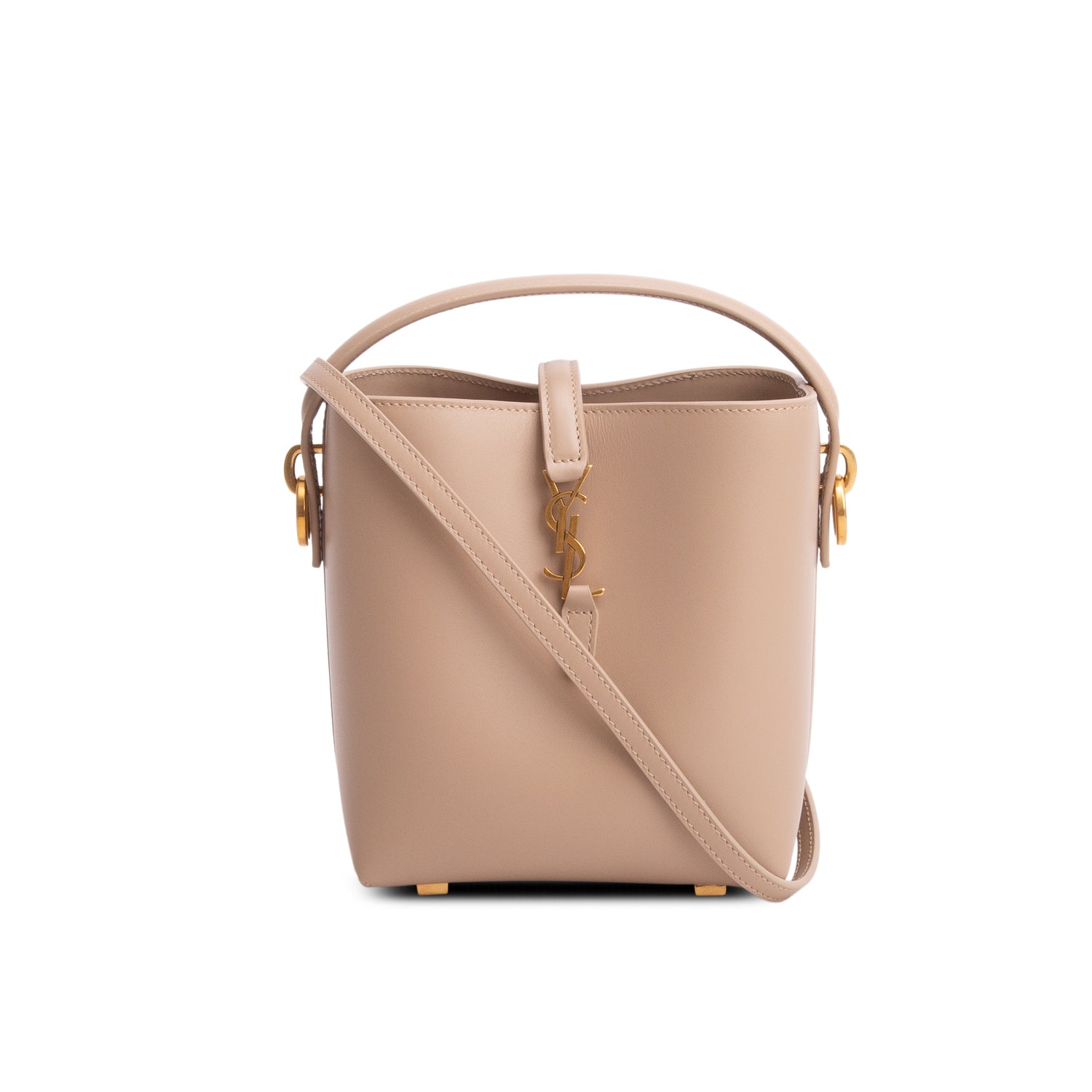 Saint Laurent 2024 Beige Shiny Calfskin Le 37 Mini Bucket Bag w/ Strap