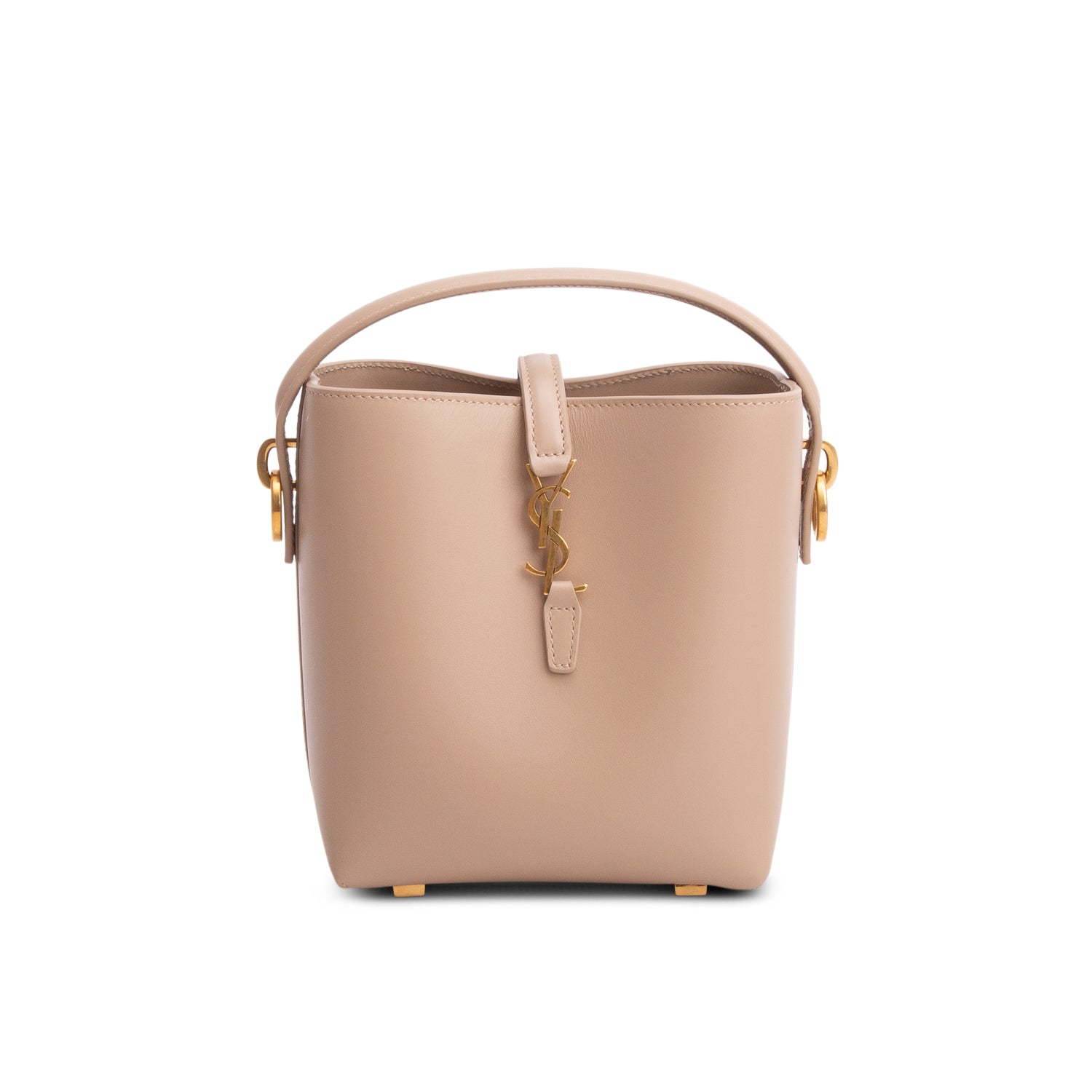 Saint Laurent 2024 Beige Shiny Calfskin Le 37 Mini Bucket Bag w/ Strap