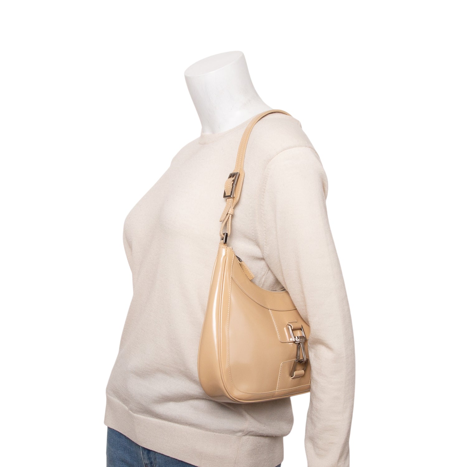 Gucci Vintage Beige Patent Leather Shoulder Bag