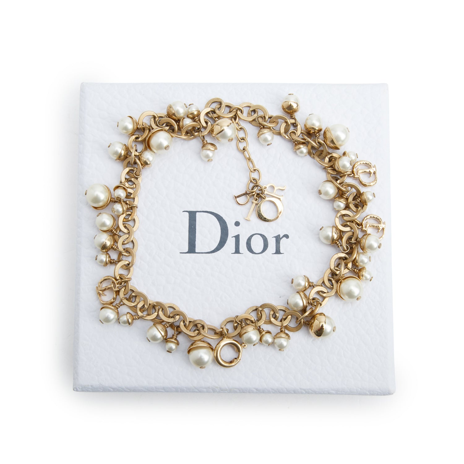 Christian Dior Gold-Plated Faux Pearl Multistrand Bracelet w/ Box