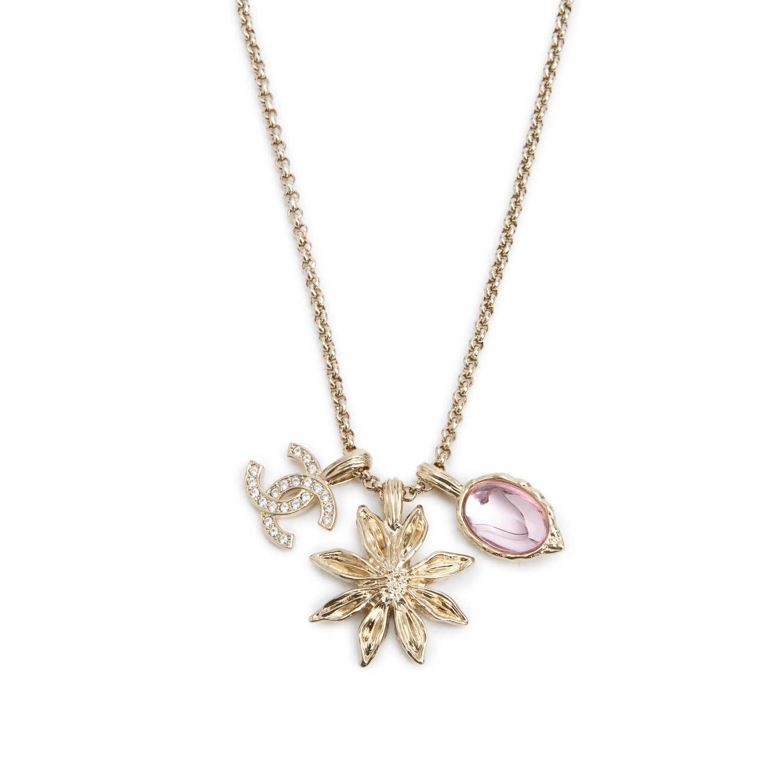 Chanel 2025 Gold-Plated Metal Strass CC Coco Mark Bijou Necklace
