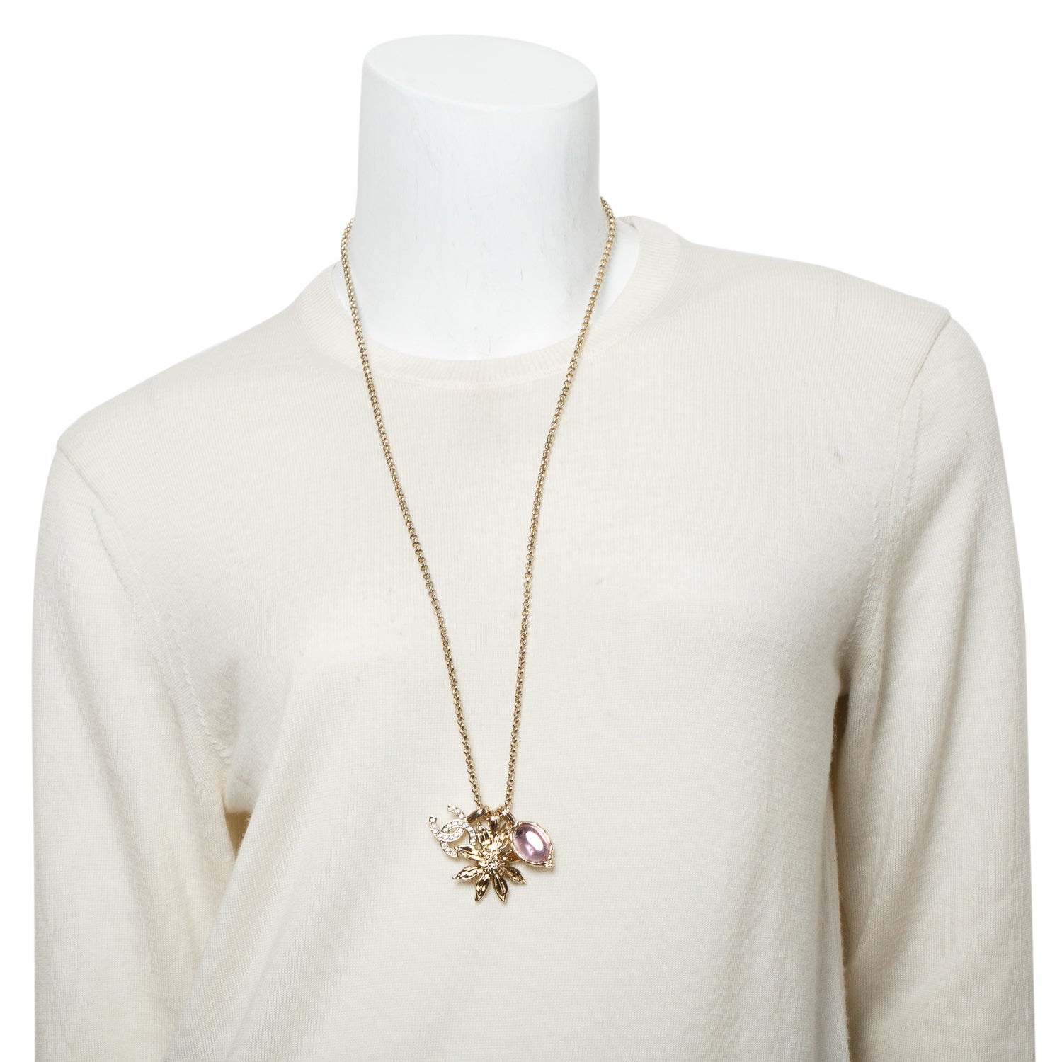 Chanel 2025 Gold-Plated Metal Strass CC Coco Mark Bijou Necklace